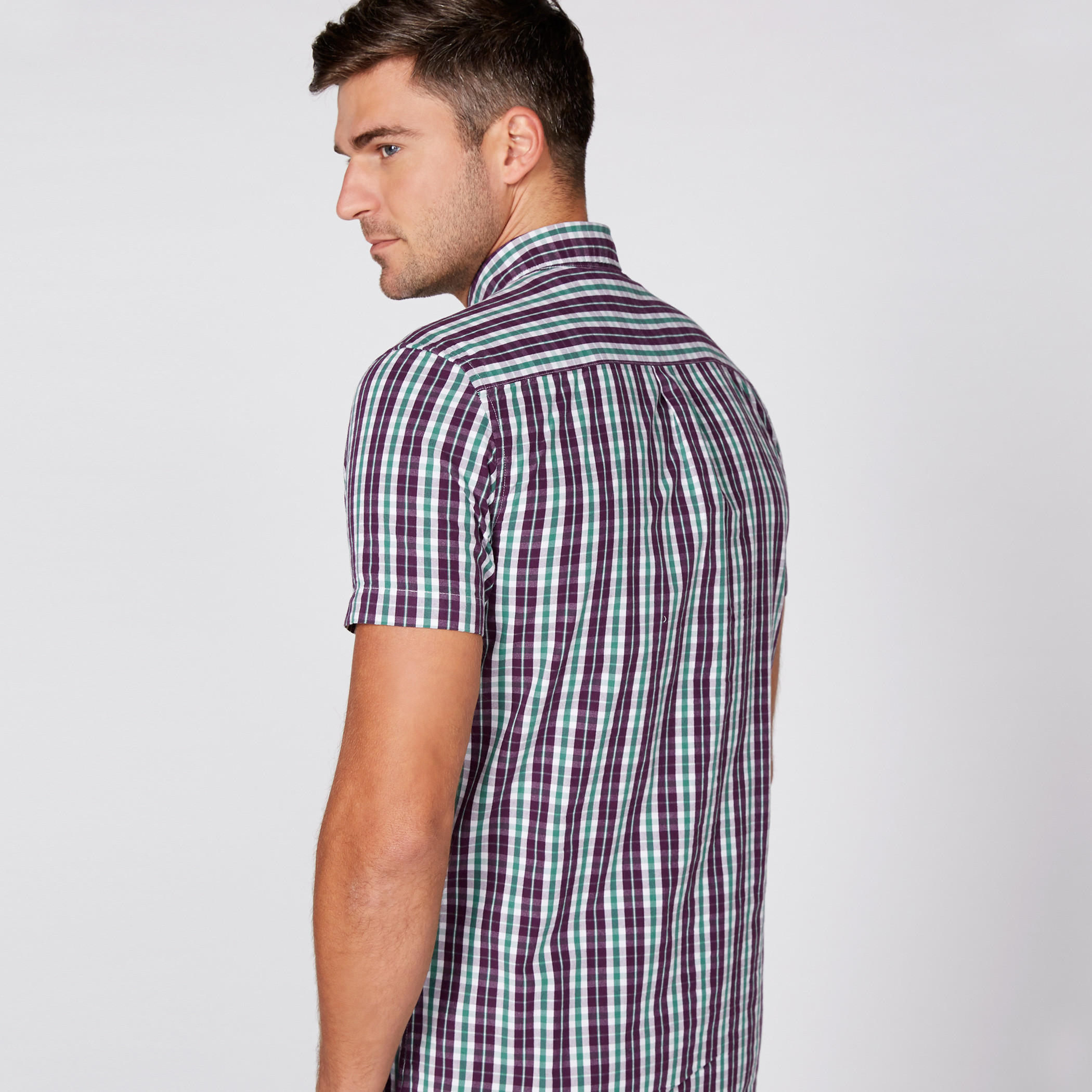 Chequered Shirt with Short Sleeves and Complete Placket-men-clothing-shirts-image-4
