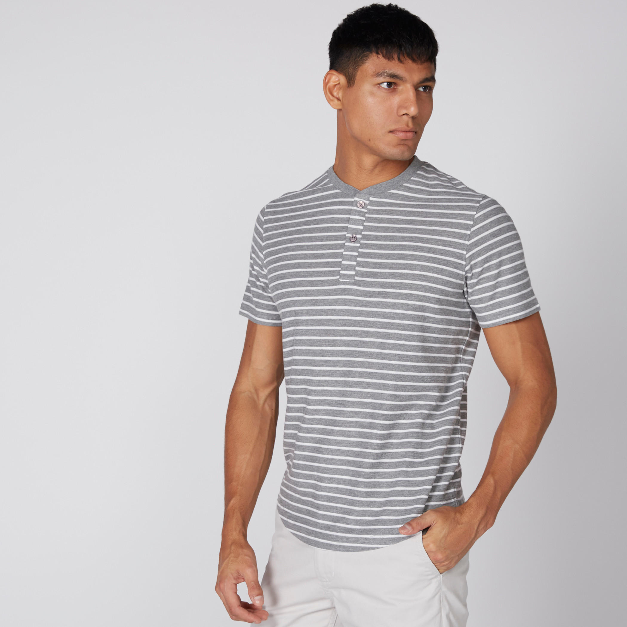 Striped T-Shirt with Henley Neck and Short Sleeves-men-clothing-tshirtsandpolos-tshirts-image-1