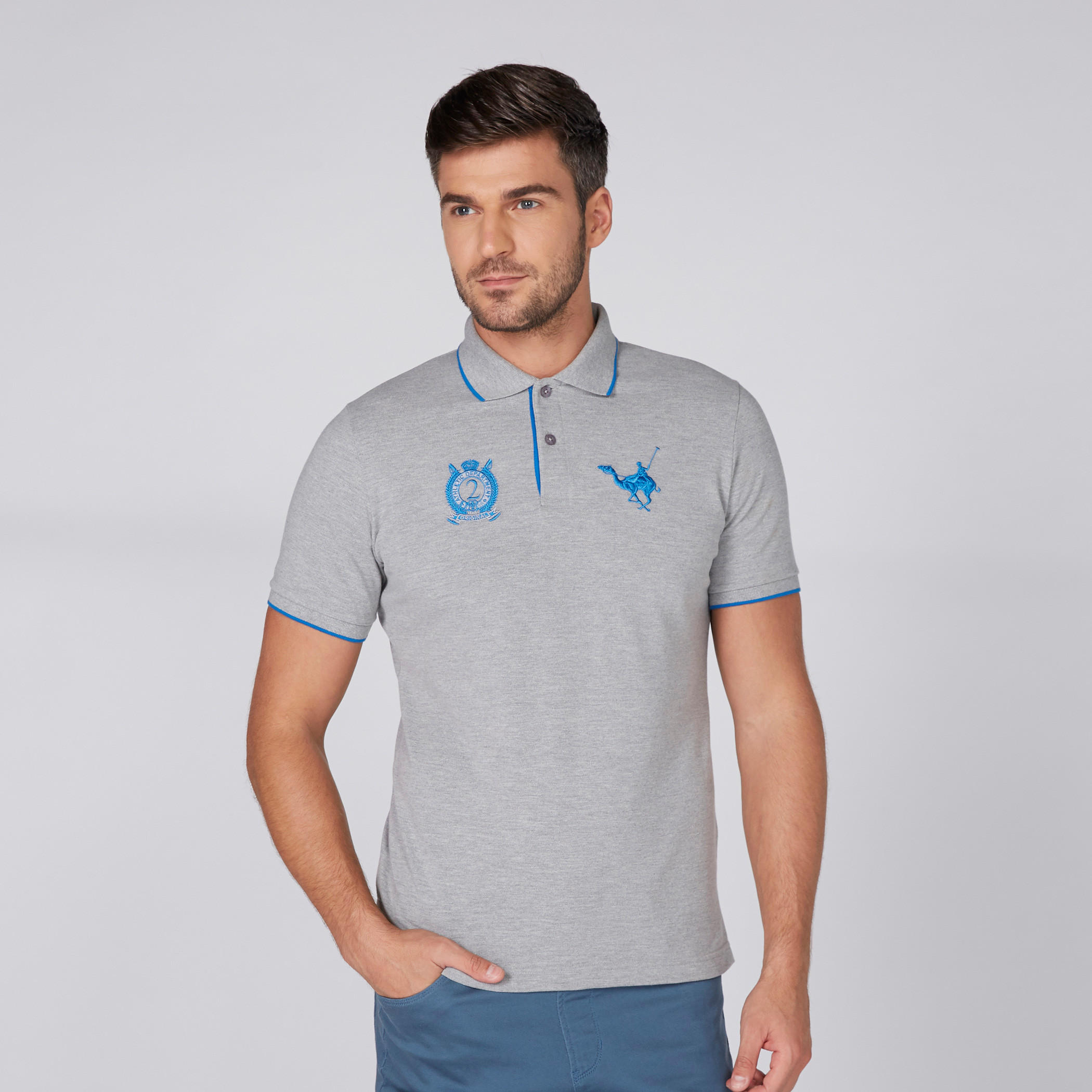 Embroidered Polo Neck T-Shirt with Short Sleeves-men-clothing-tshirtsandpolos-polos-image-2