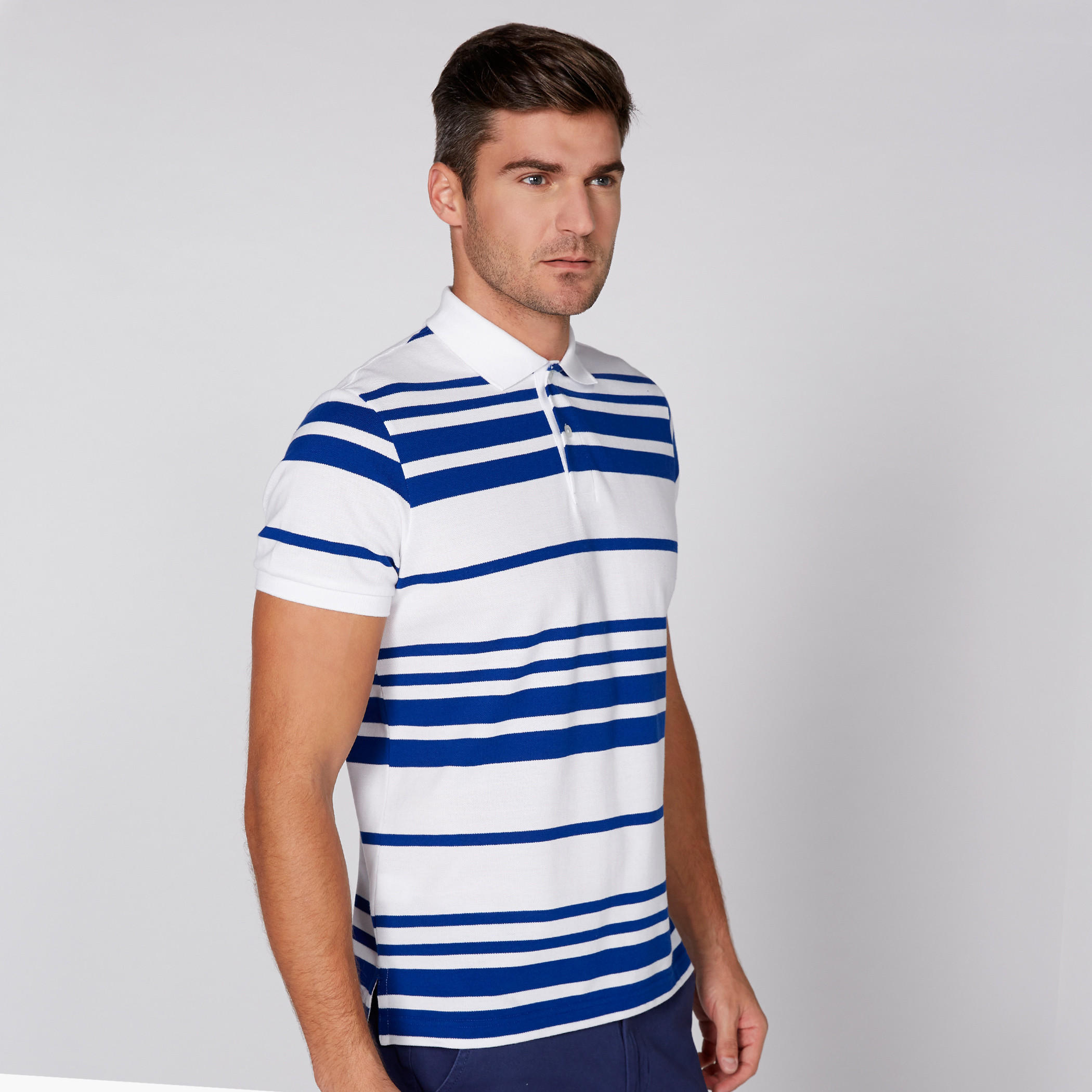 Striped T-Shirt with Polo Neck and Short Sleeves-men-clothing-tshirtsandpolos-tshirts-image-1