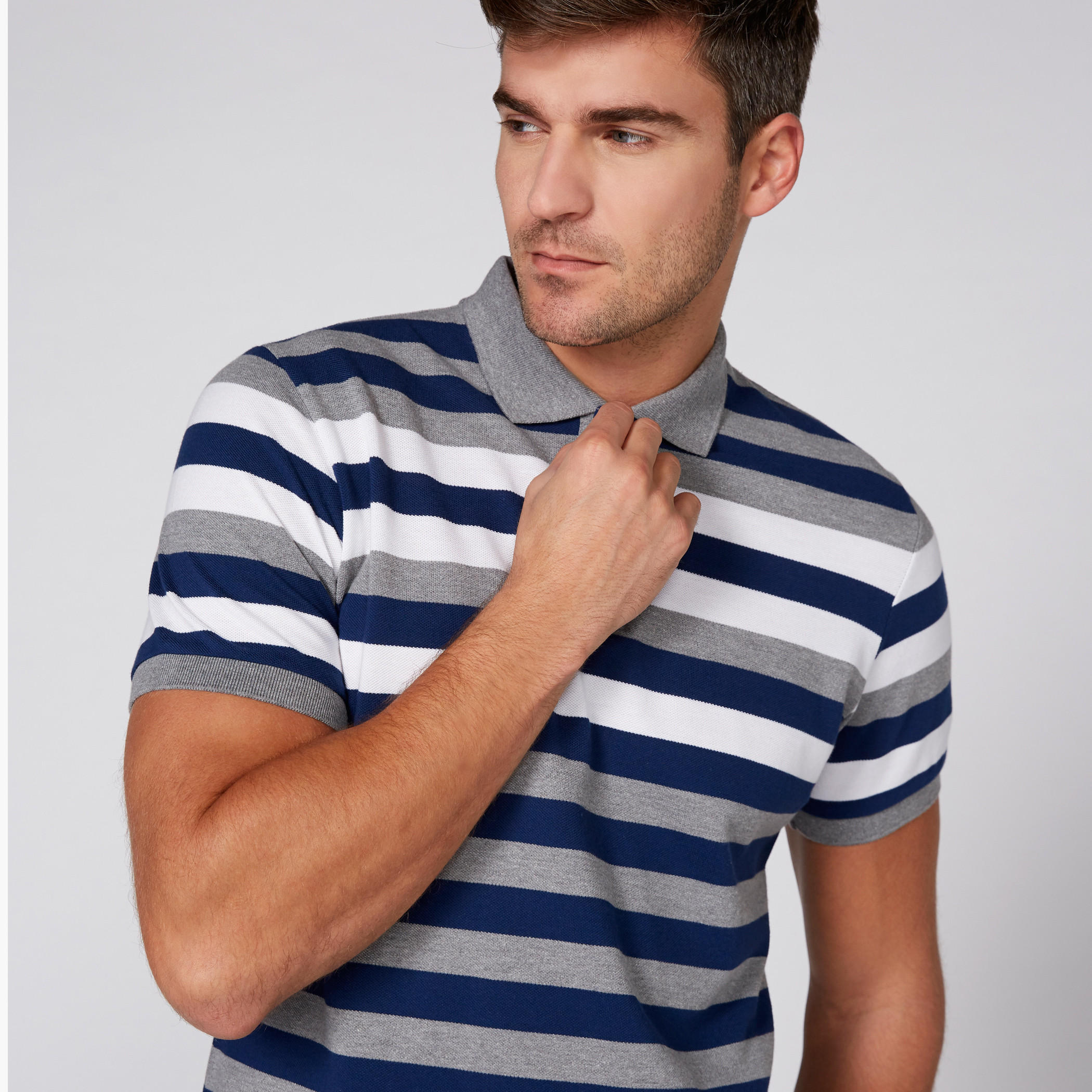 Striped T-Shirt with Polo Neck and Short Sleeves-men-clothing-tshirtsandpolos-tshirts-image-2