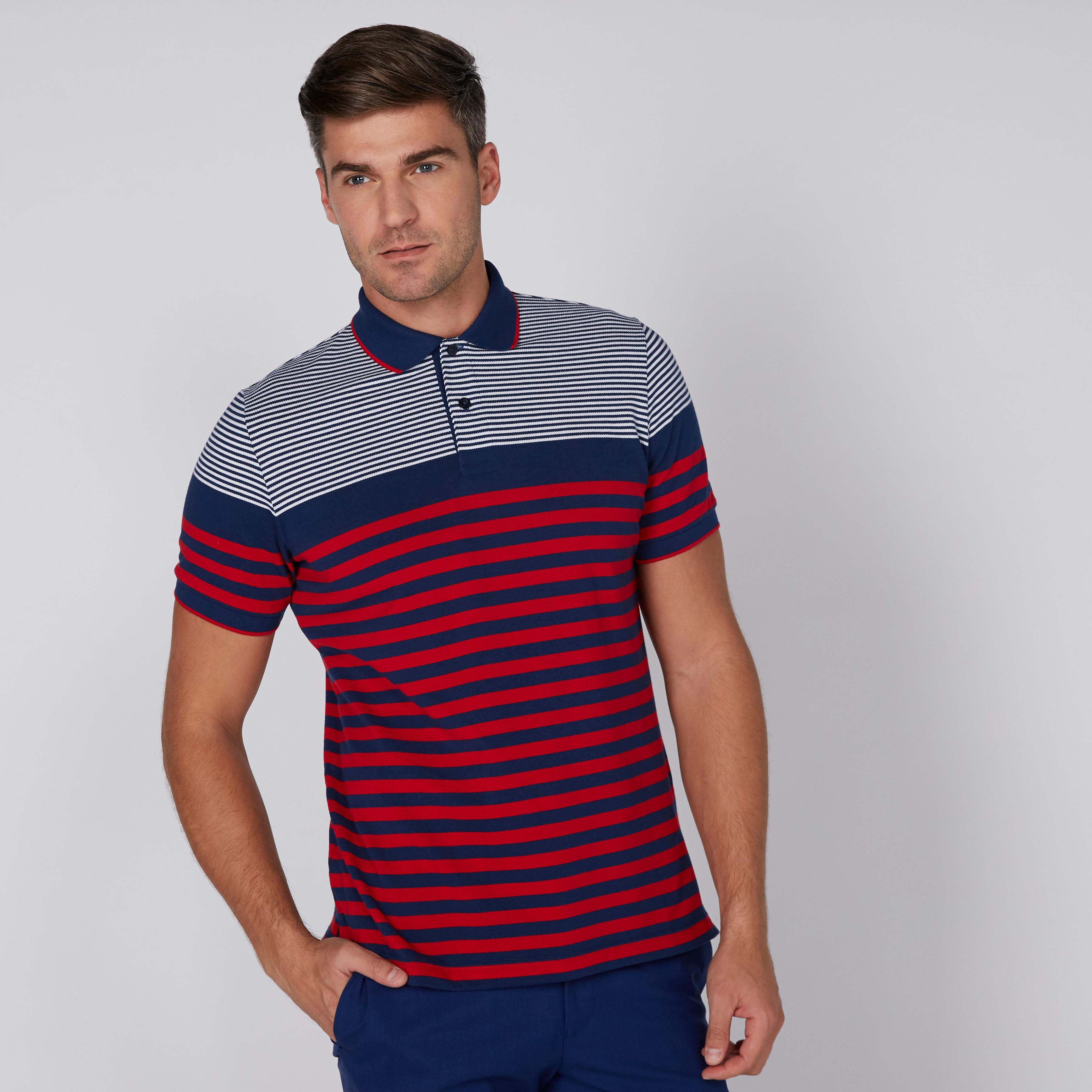 تيشيرت مقلّم بياقة بولو وأكمام قصيرة-men-clothing-tshirtsandpolos-polos-image-2