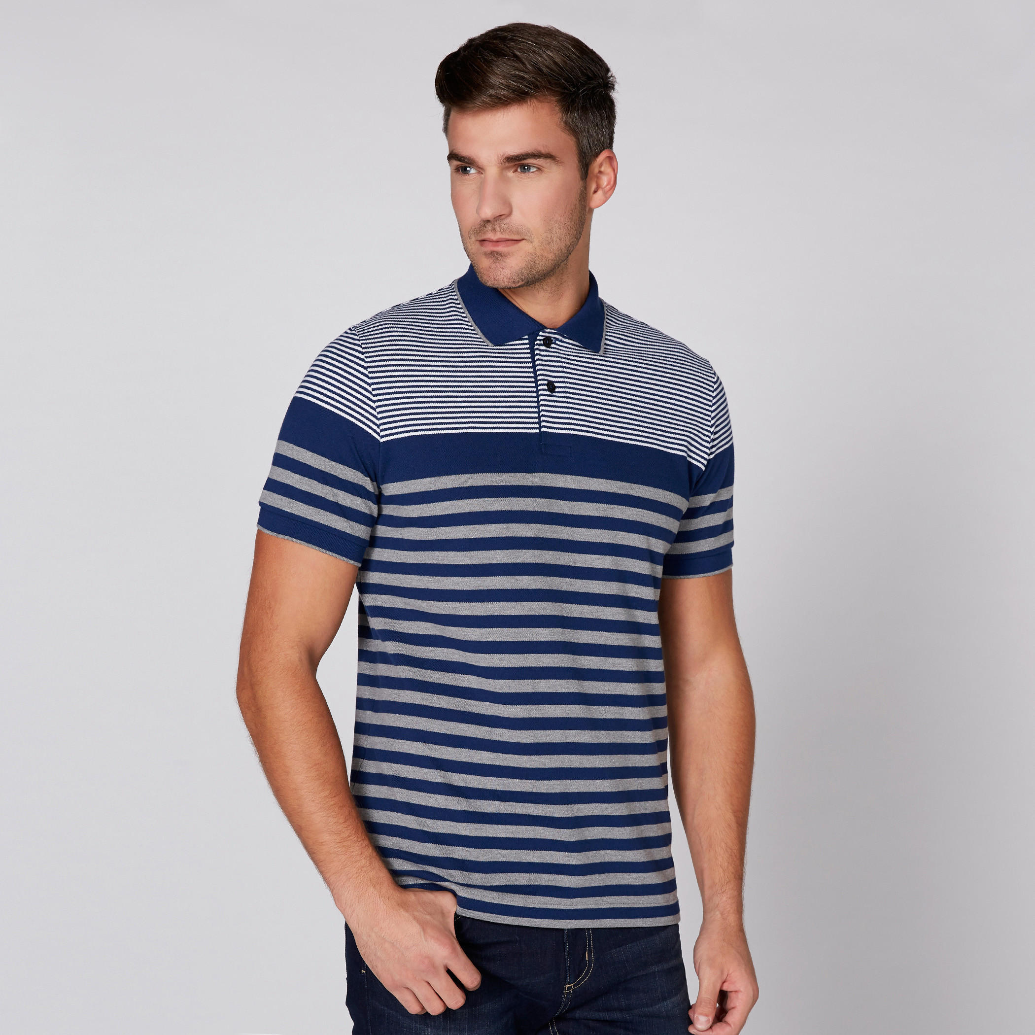 Striped T-Shirt with Polo Neck and Short Sleeves-men-clothing-tshirtsandpolos-tshirts-image-1