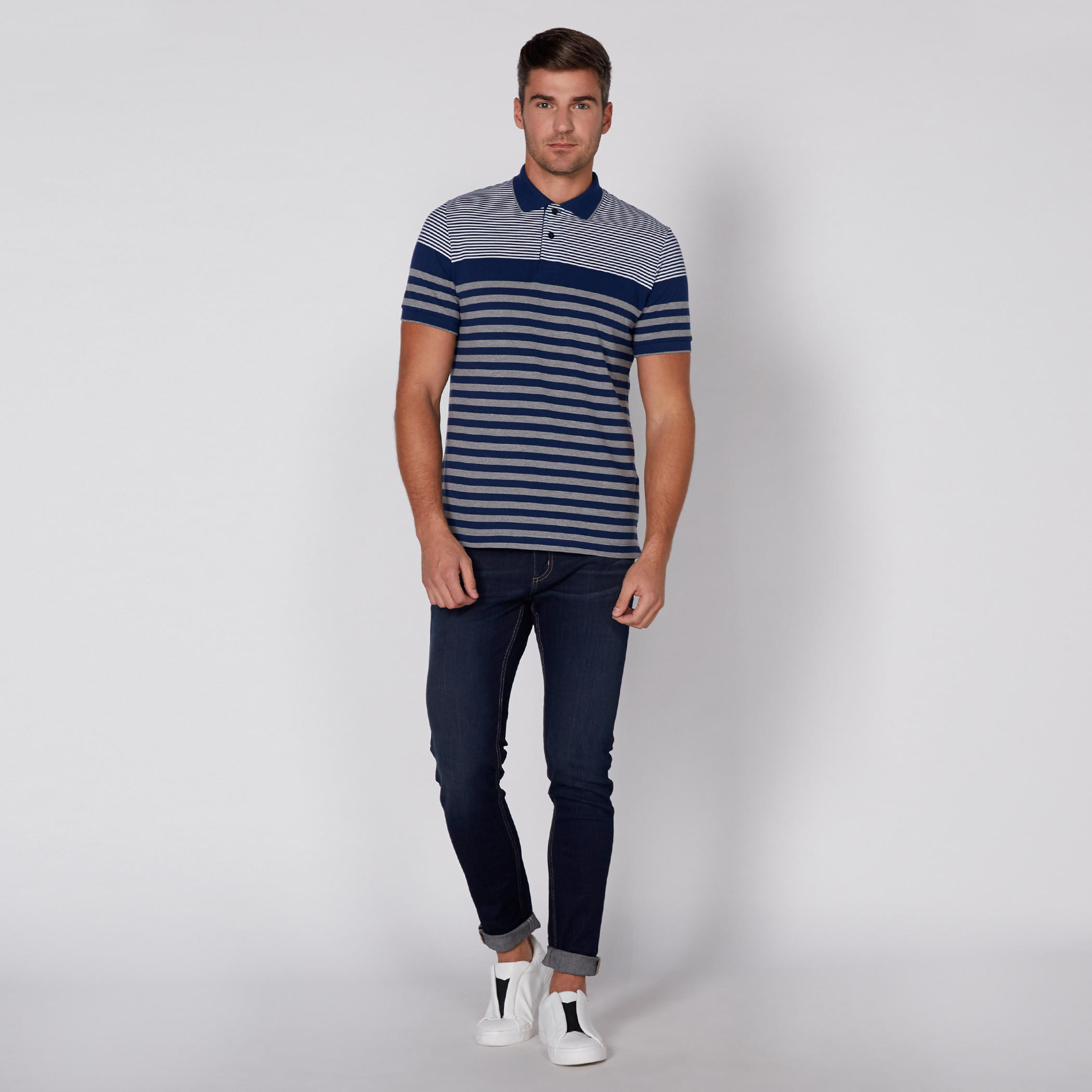 Striped T-Shirt with Polo Neck and Short Sleeves-men-clothing-tshirtsandpolos-tshirts-image-2