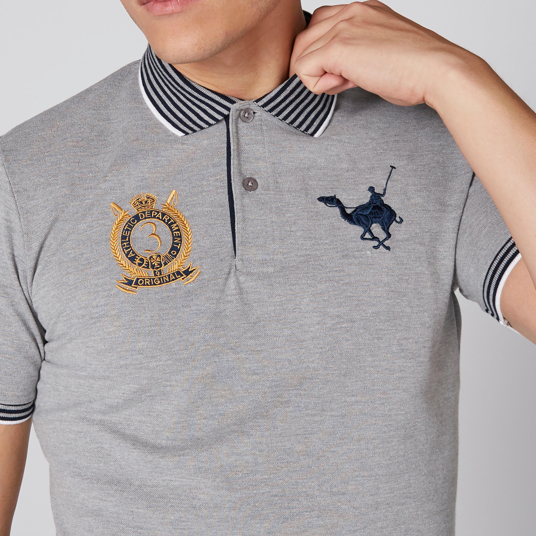 تيشيرت مطرّز بياقة بولو مقّلمة وأكمام قصيرة-men-clothing-tshirtsandpolos-polos-image-4