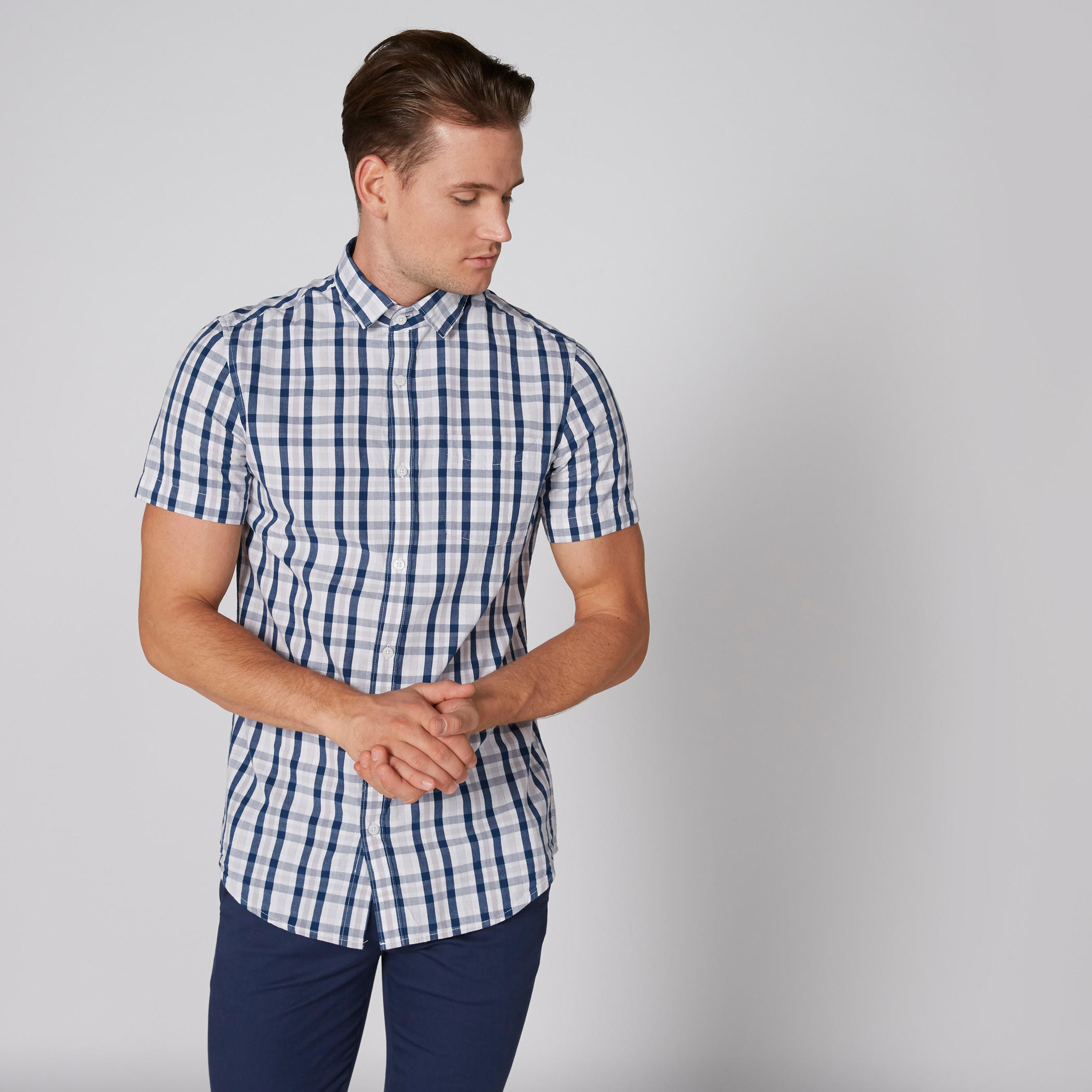 قميص كاروهات أكمام قصيرة وأزرار-men-clothing-shirts-image-2