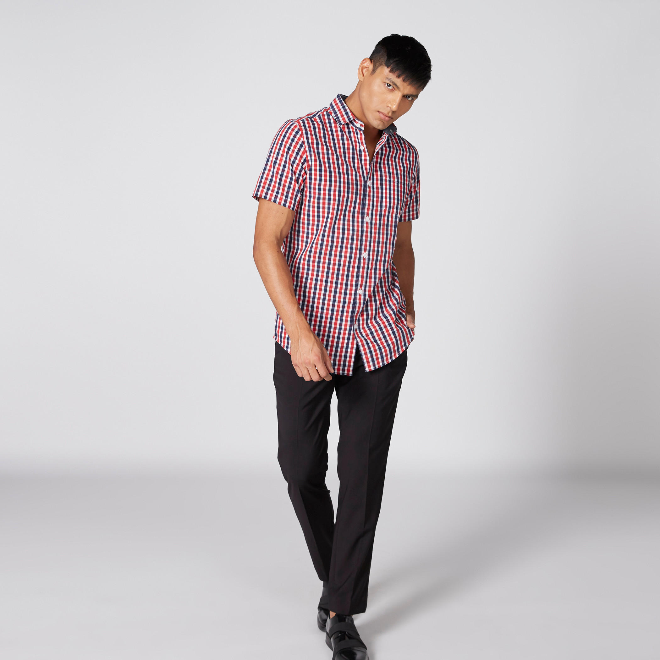 Chequered Shirt with Short Sleeves and Complete Placket-men-clothing-shirts-image-1