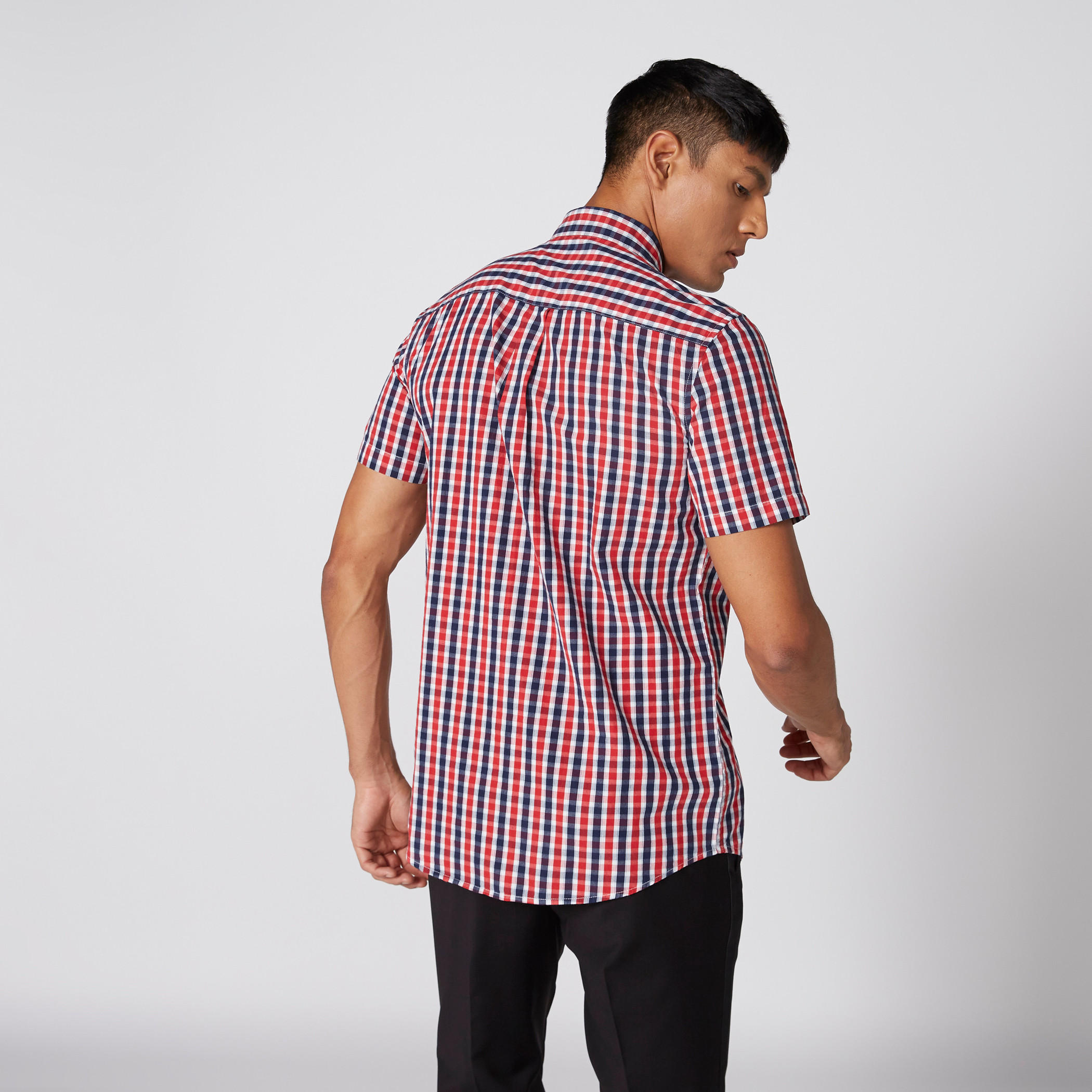 Chequered Shirt with Short Sleeves and Complete Placket-men-clothing-shirts-image-2