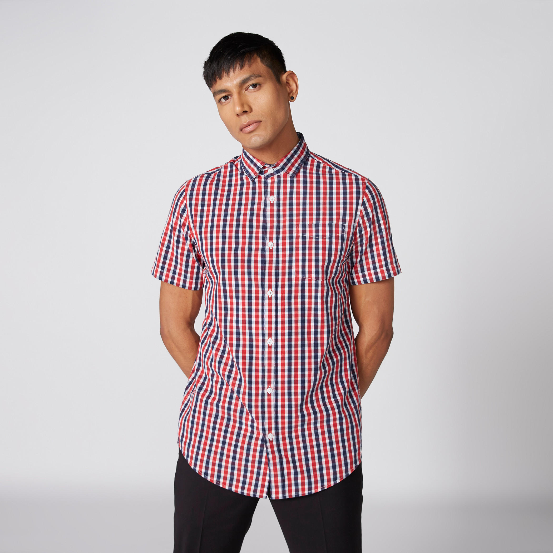 Chequered Shirt with Short Sleeves and Complete Placket-men-clothing-shirts-image-4