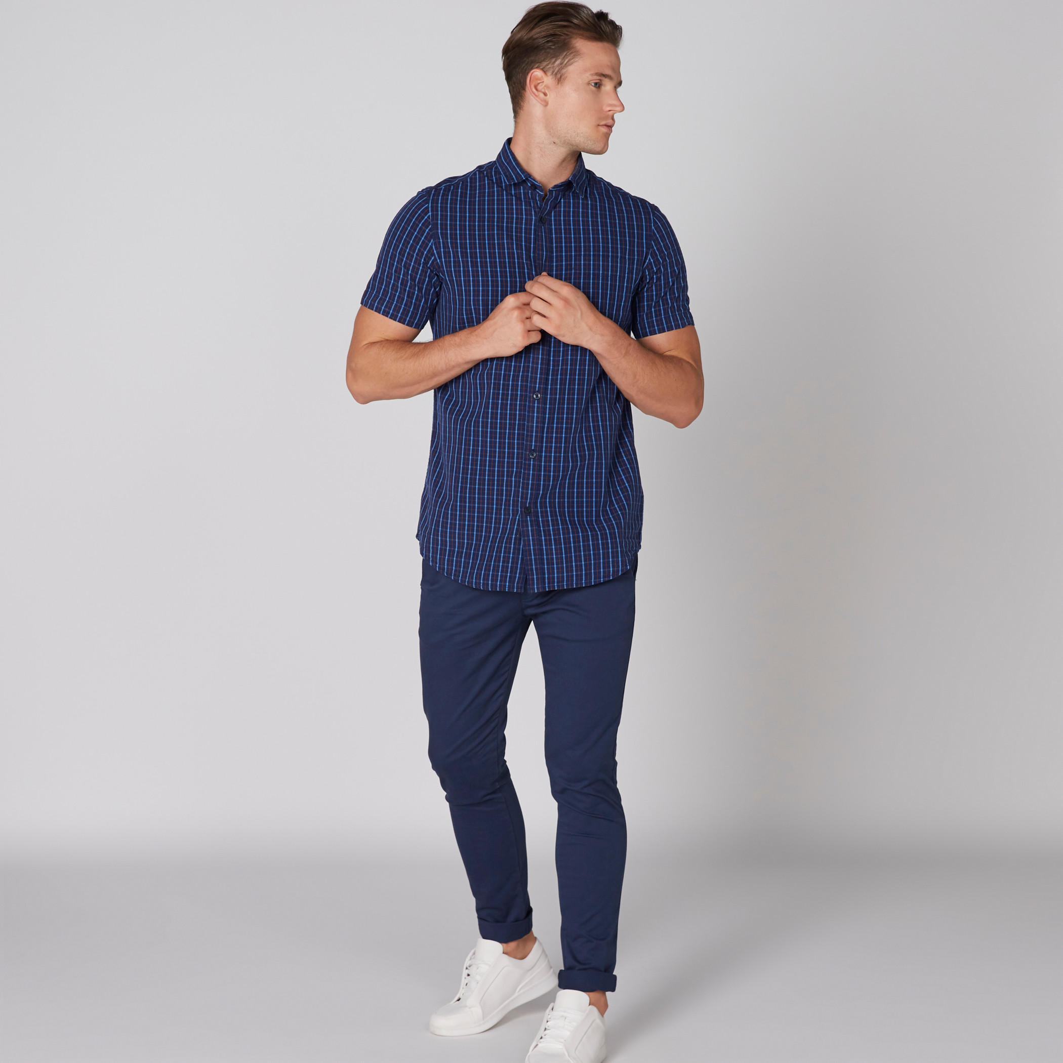 قميص كاروهات أكمام قصيرة وأزرار-men-clothing-shirts-image-1