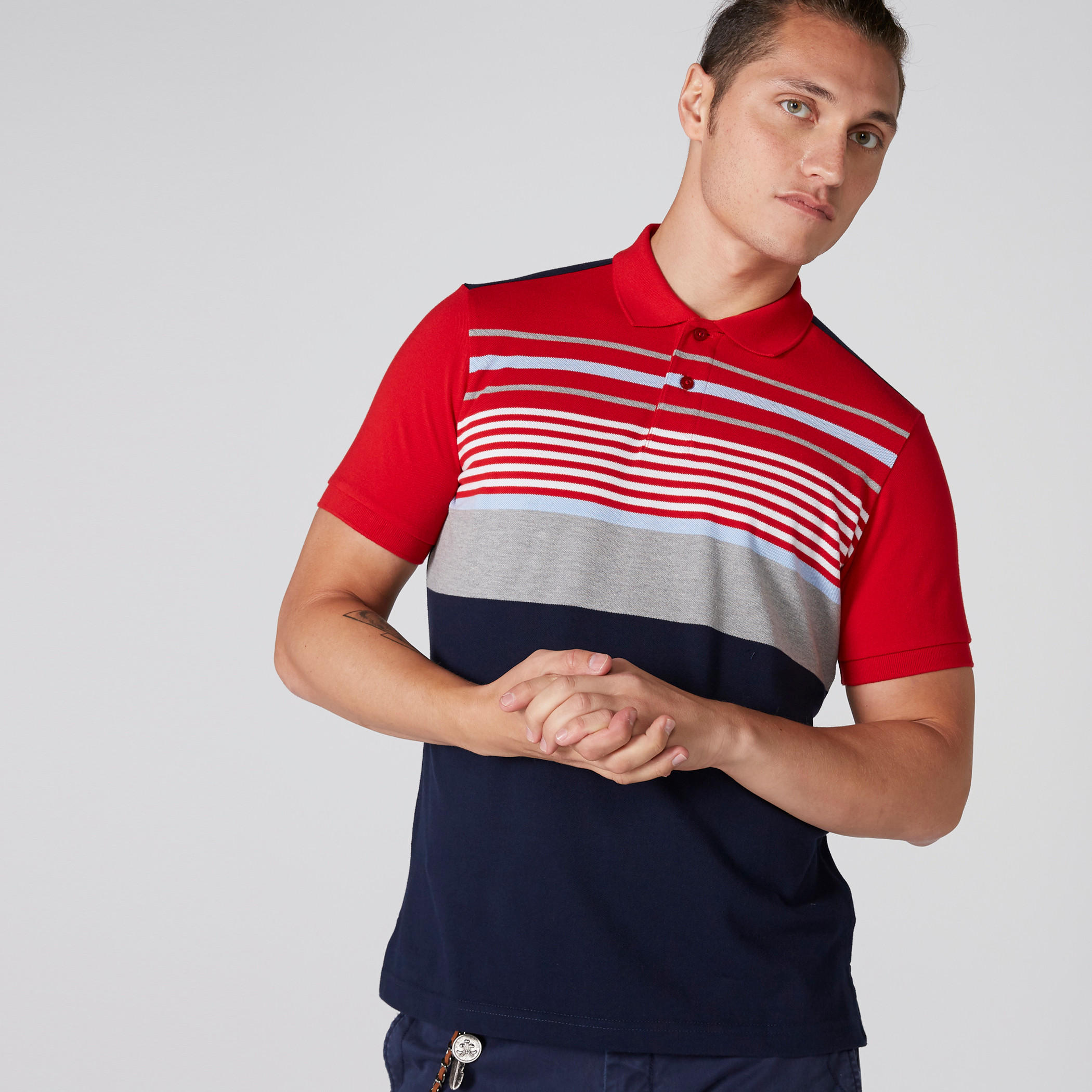 تيشيرت مقلّم بياقة بولو وأكمام قصيرة-men-clothing-tshirtsandpolos-polos-image-1