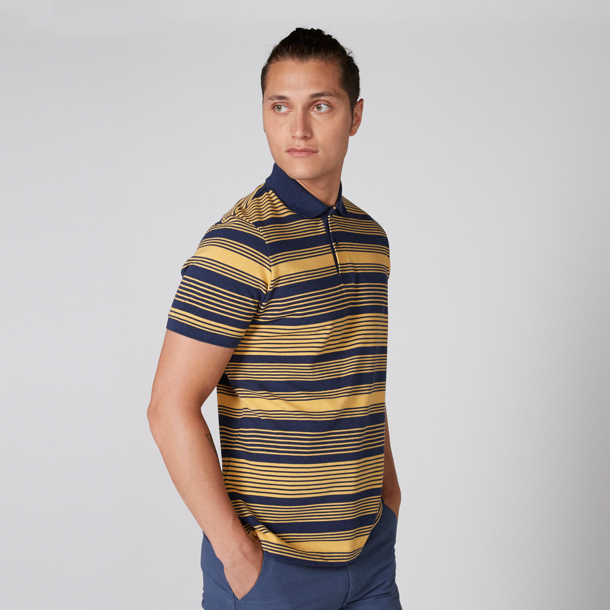 Striped T-Shirt with Polo Neck and Short Sleeves-men-clothing-tshirtsandpolos-polos-image-1