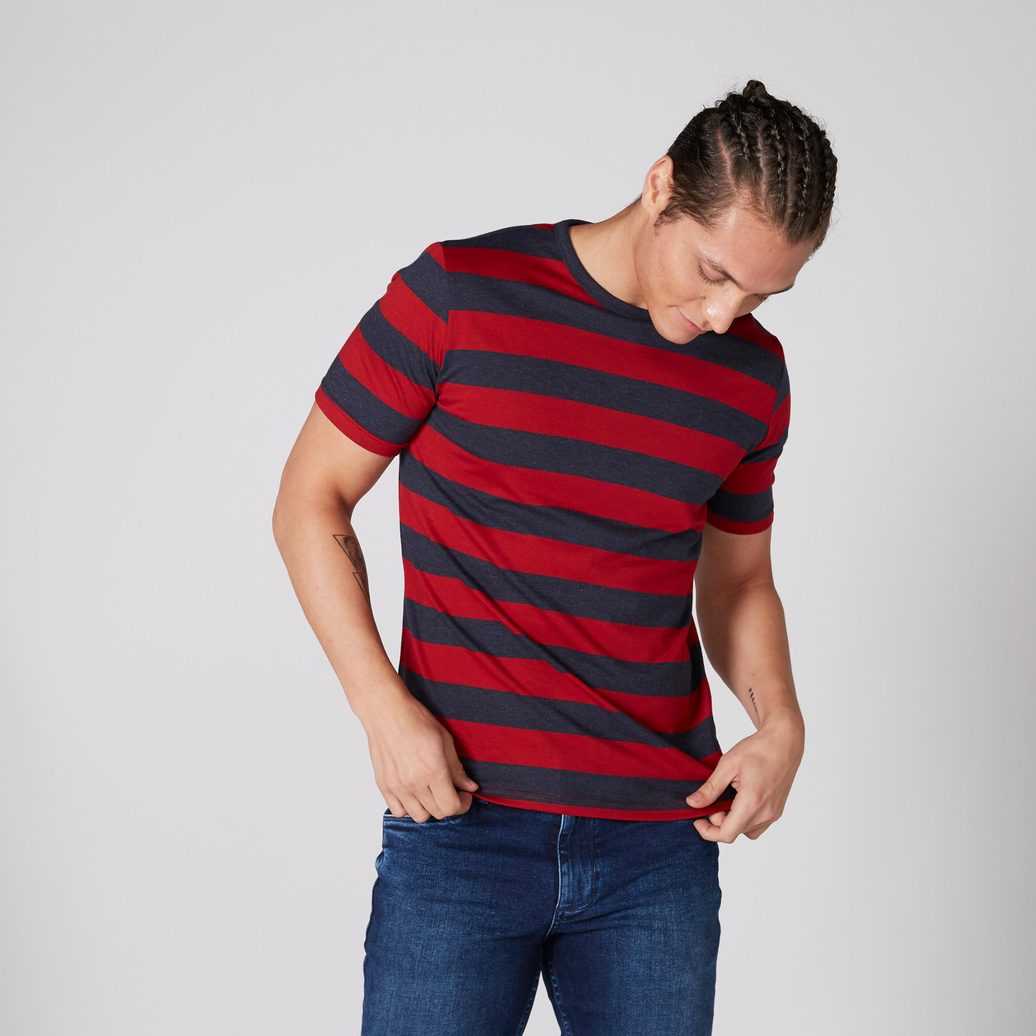 Striped T-Shirt with Crew Neck and Short Sleeves-men-clothing-tshirtsandpolos-tshirts-image-1