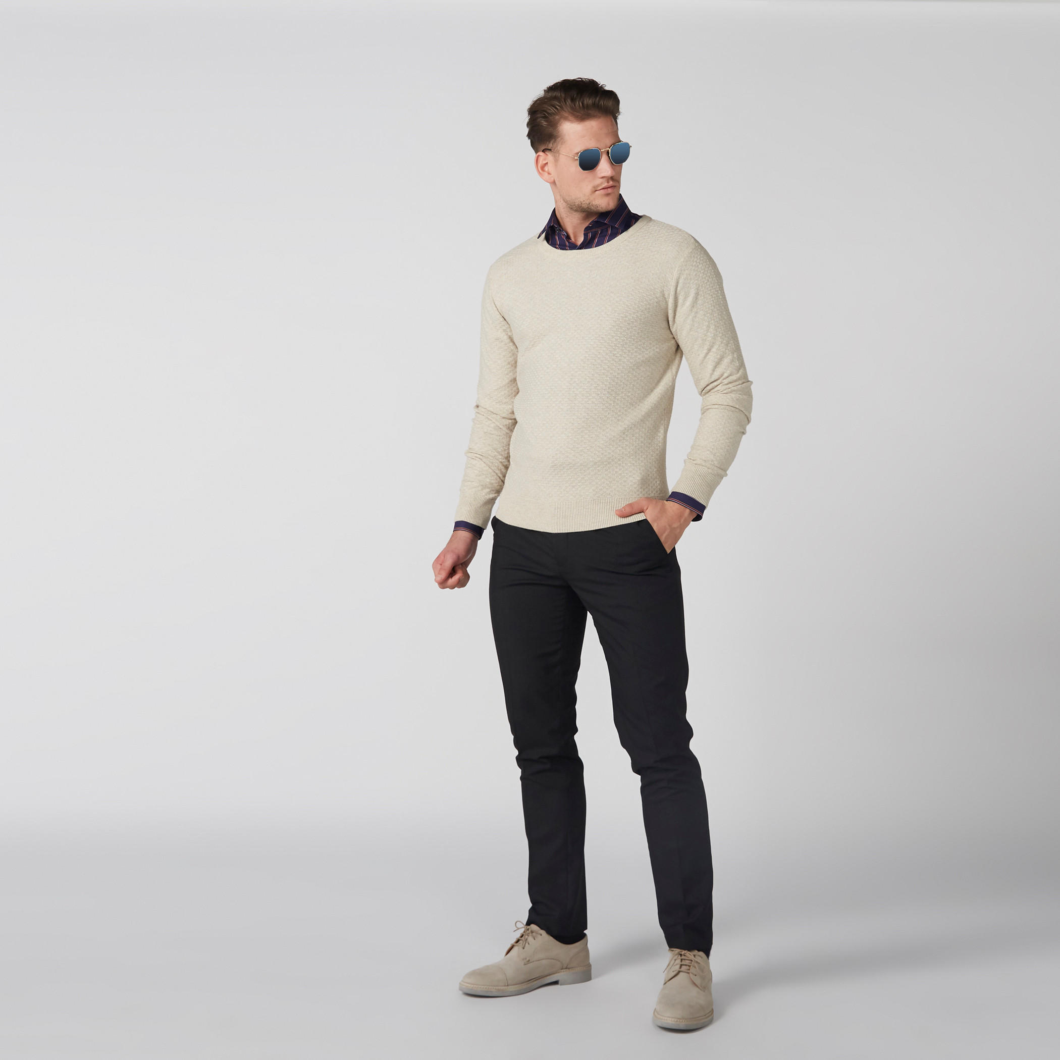 Textured Sweater with Round Neck and Long Sleeves-men-clothing-sweatersandpullovers-image-2