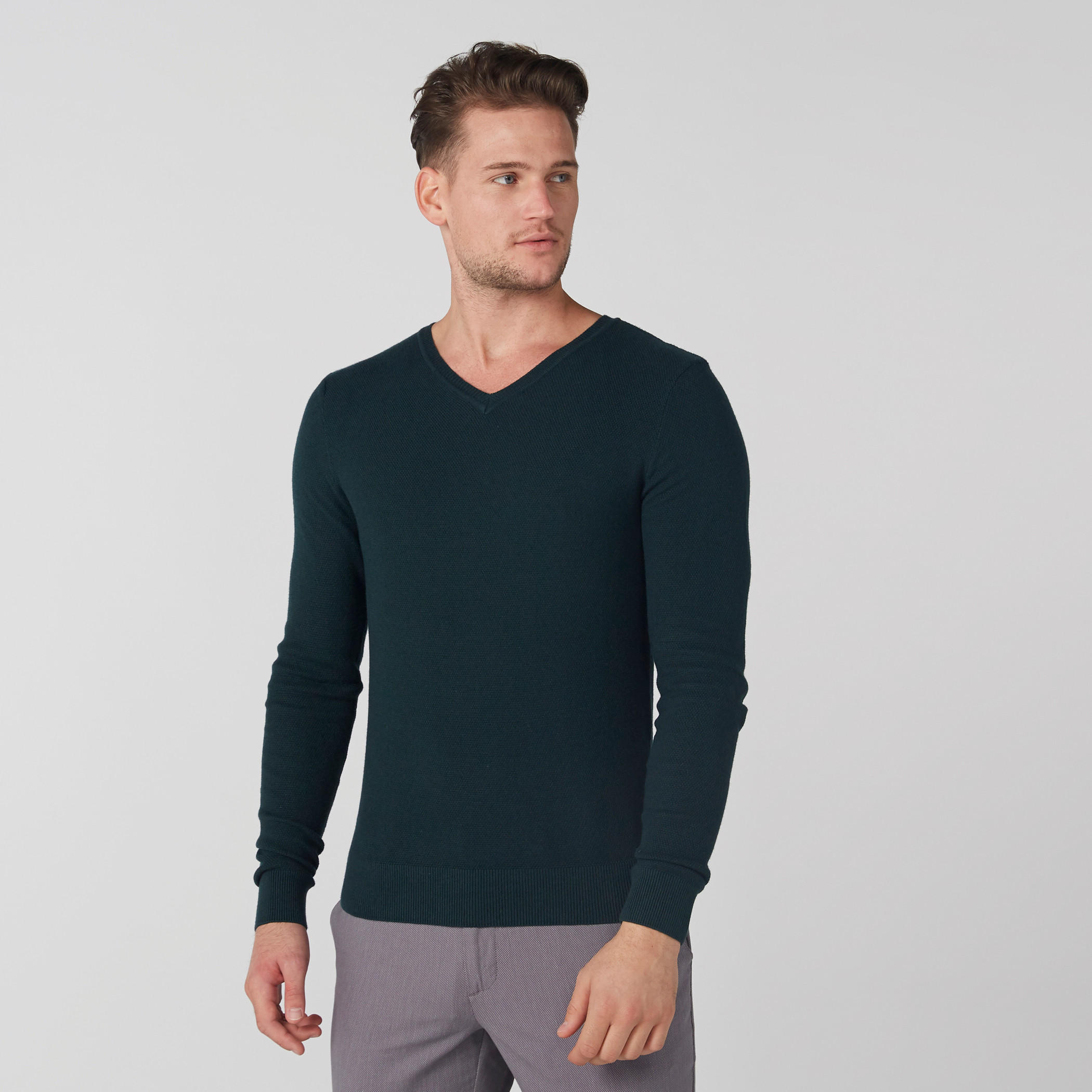 Textured Sweater with V-Neck and Long Sleeves-men-clothing-sweatersandpullovers-image-1