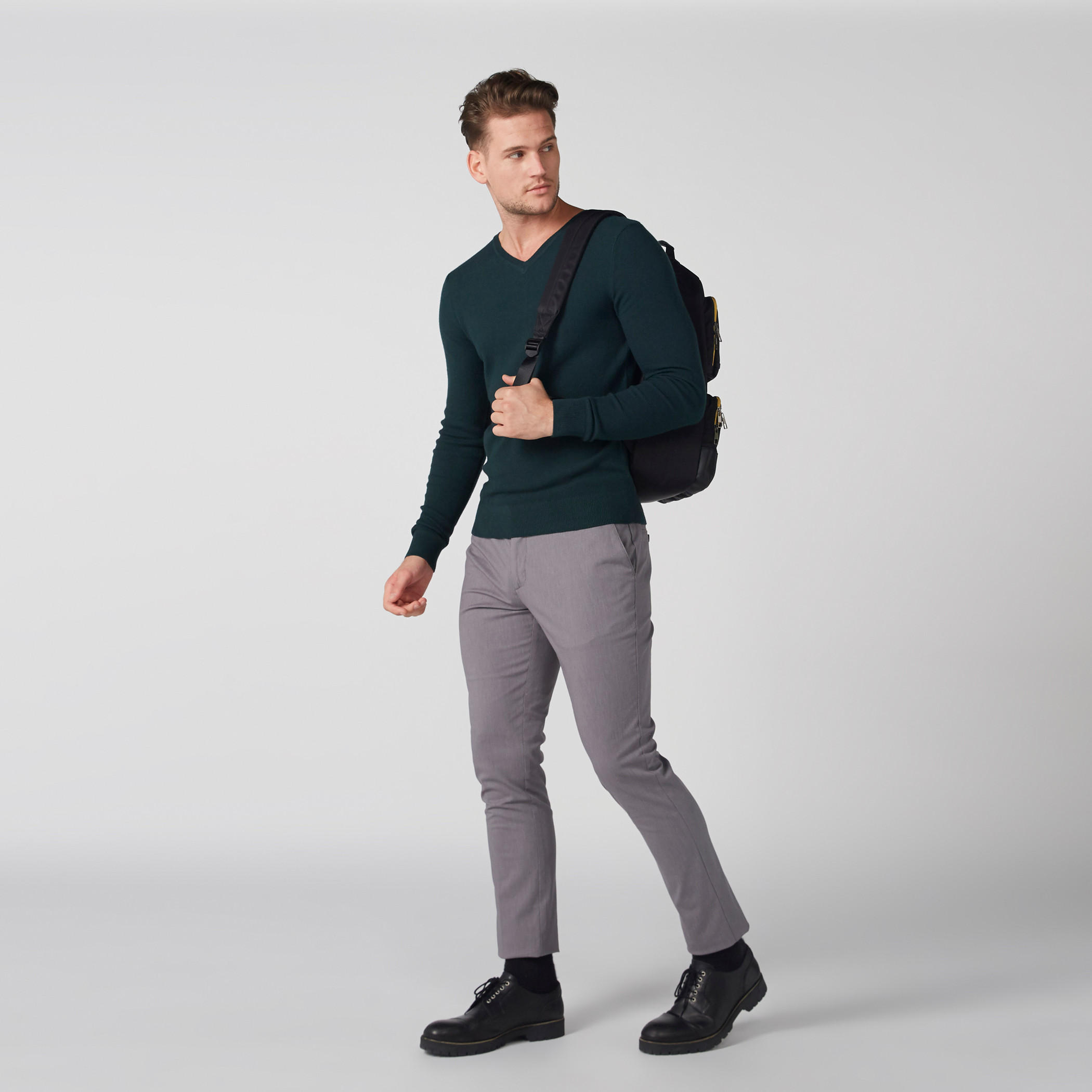 Textured Sweater with V-Neck and Long Sleeves-men-clothing-sweatersandpullovers-image-2
