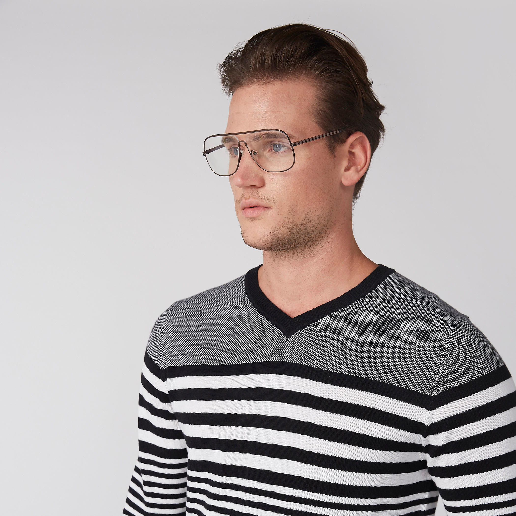 Striped Sweater with V-Neck and Long Sleeves-men-clothing-sweatersandpullovers-image-2