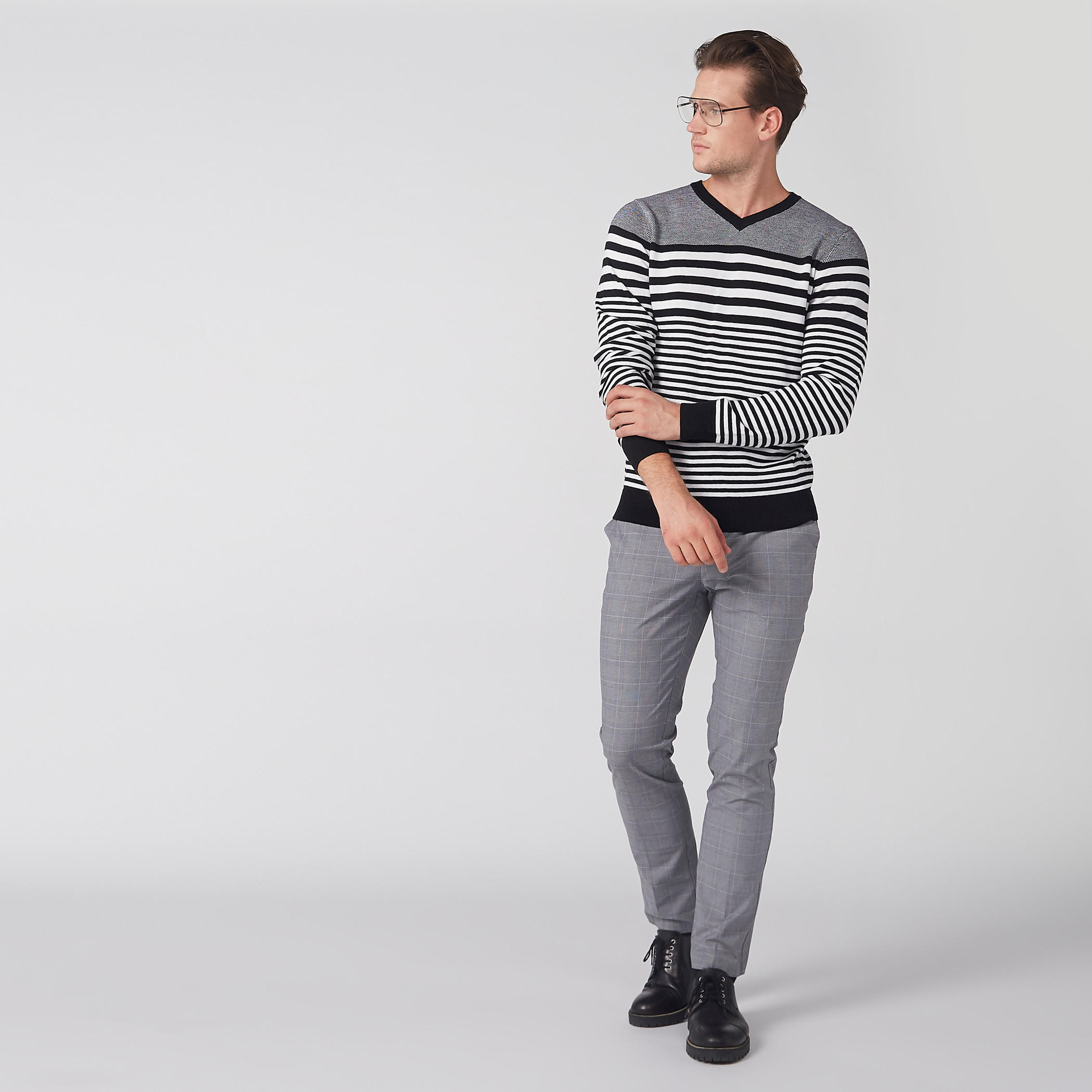 Striped Sweater with V-Neck and Long Sleeves-men-clothing-sweatersandpullovers-image-3