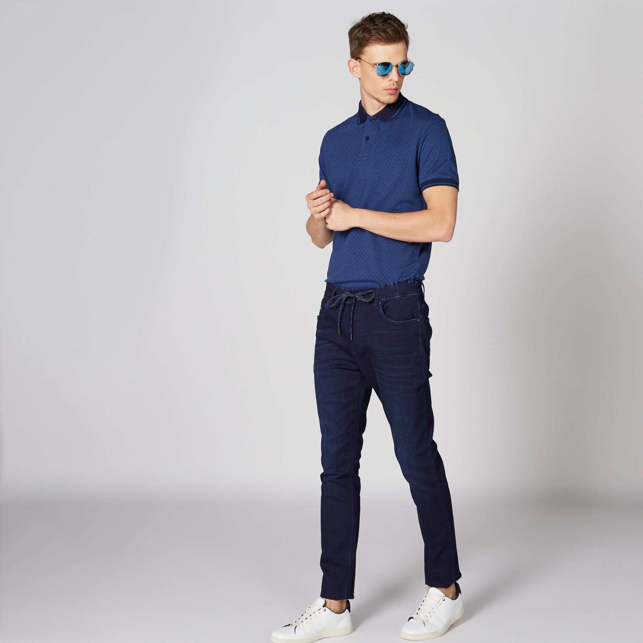 Textured T-Shirt with Polo Neck and Short Sleeves-men-clothing-tshirtsandpolos-polos-image-1