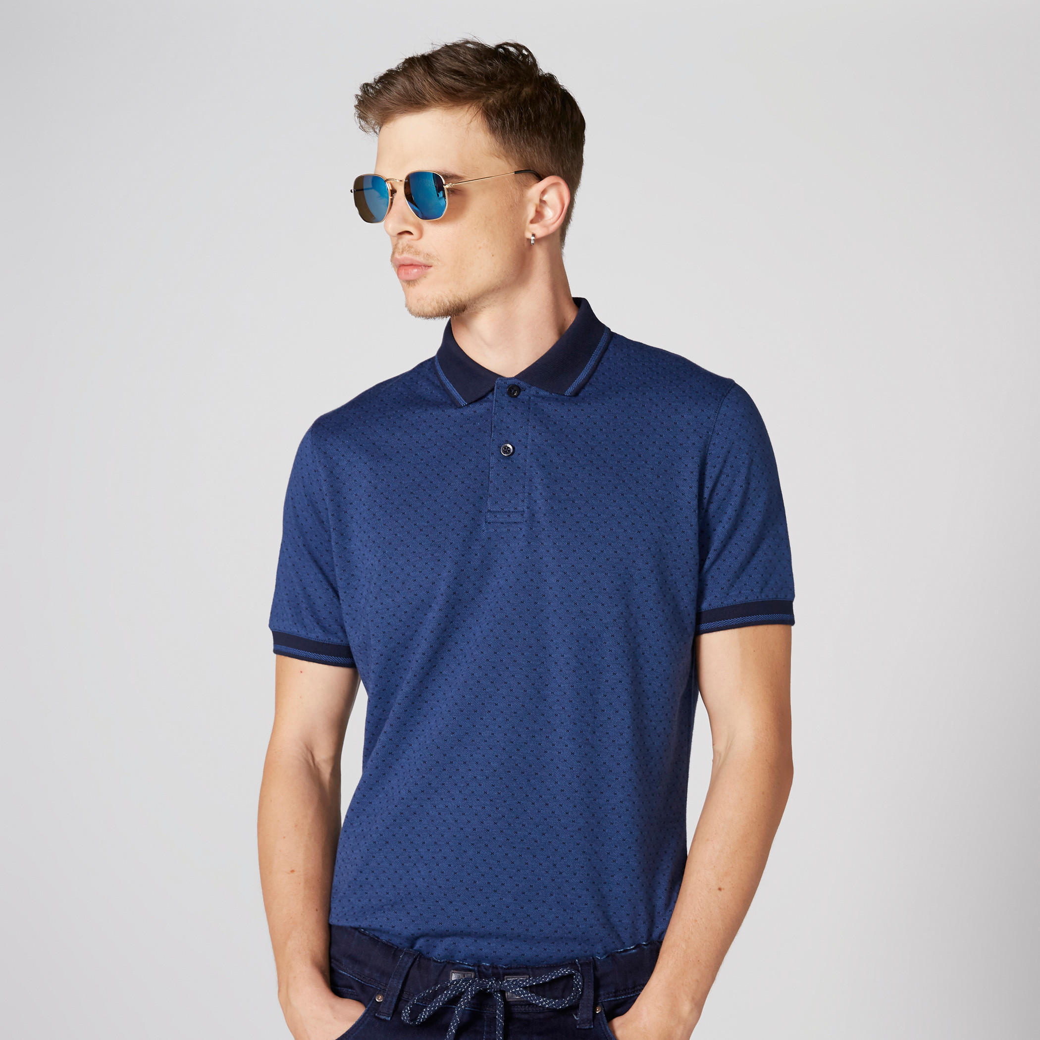 Textured T-Shirt with Polo Neck and Short Sleeves-men-clothing-tshirtsandpolos-polos-image-3