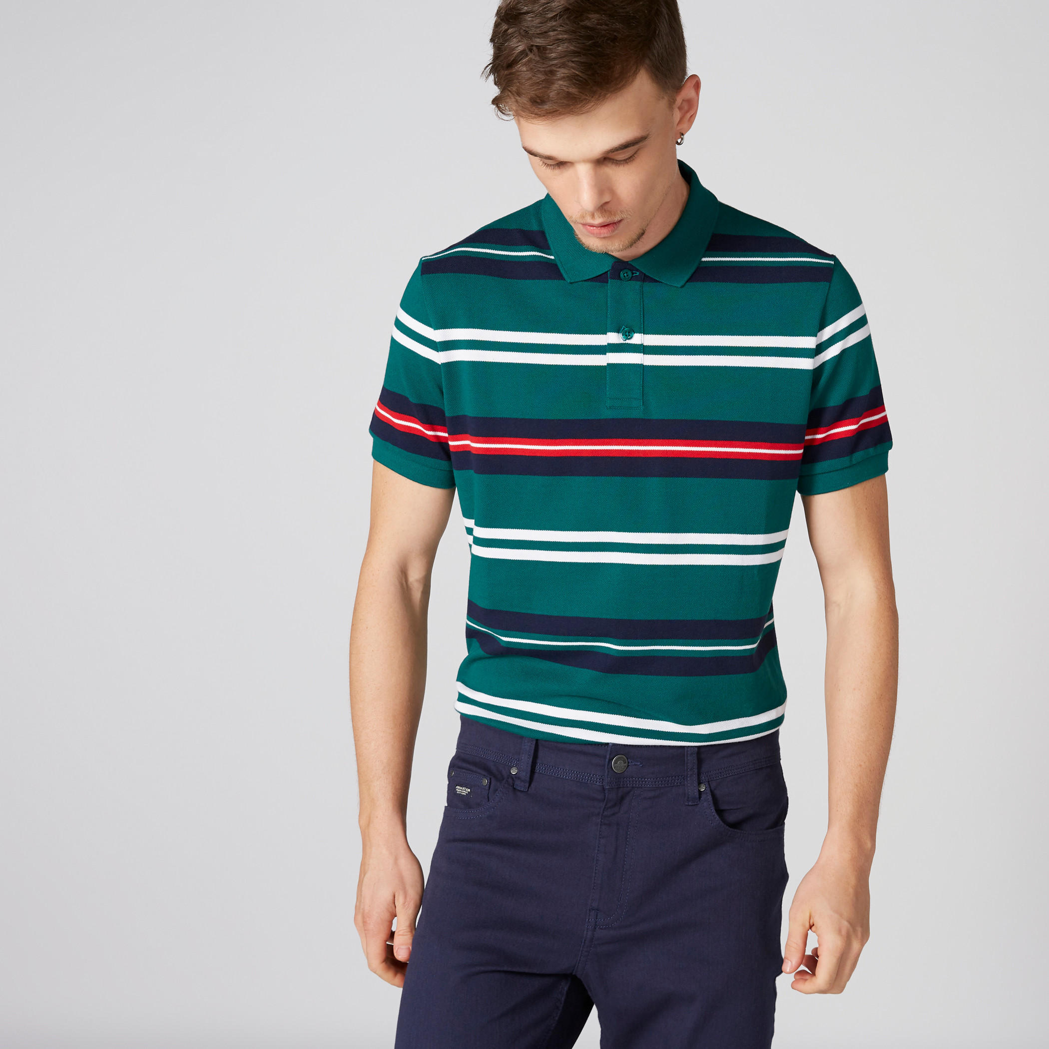 تيشيرت مقلّم بياقة بولو وأكمام قصيرة-men-clothing-tshirtsandpolos-polos-image-1