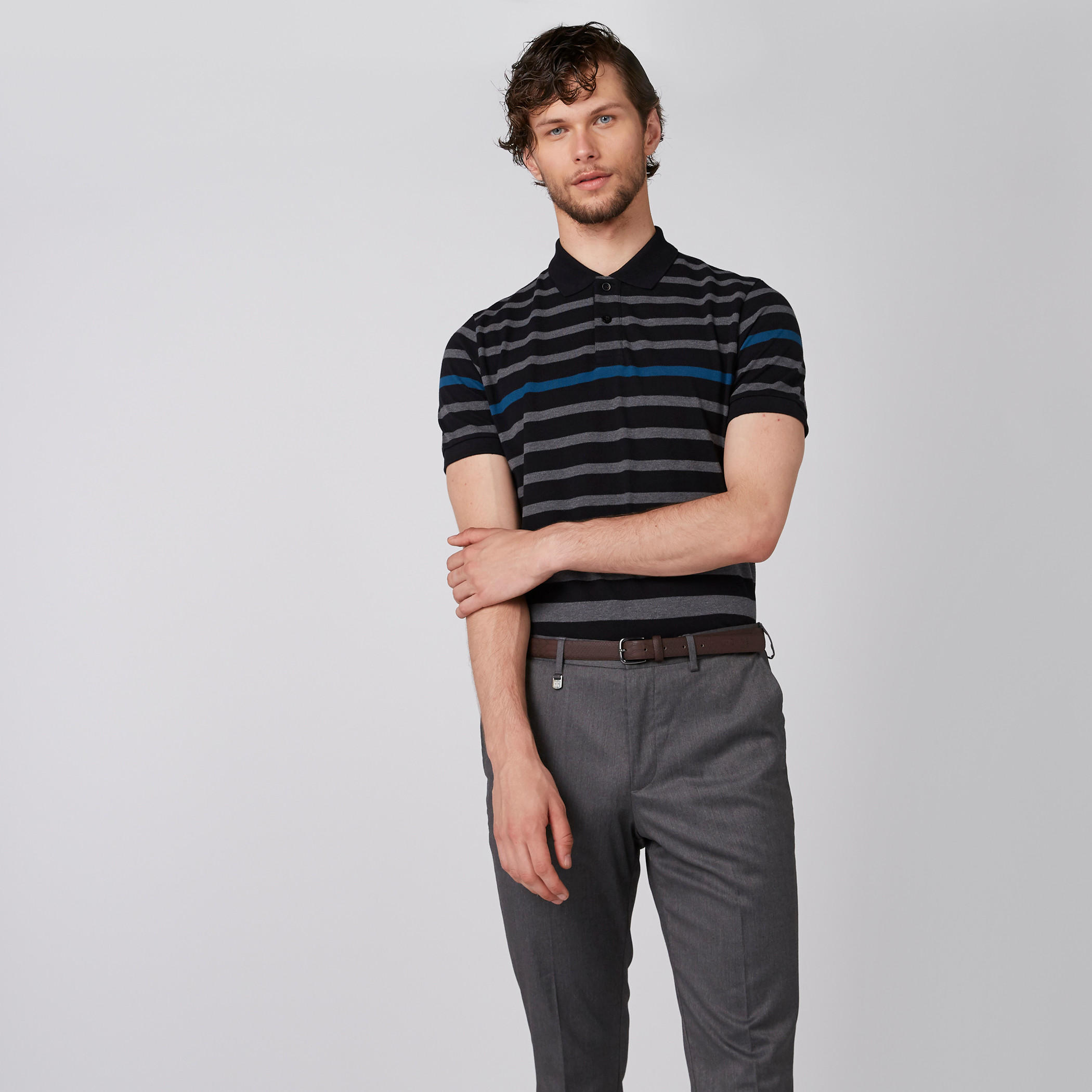 تيشيرت مقلّم بياقة بولو وأكمام قصيرة-men-clothing-tshirtsandpolos-polos-image-1