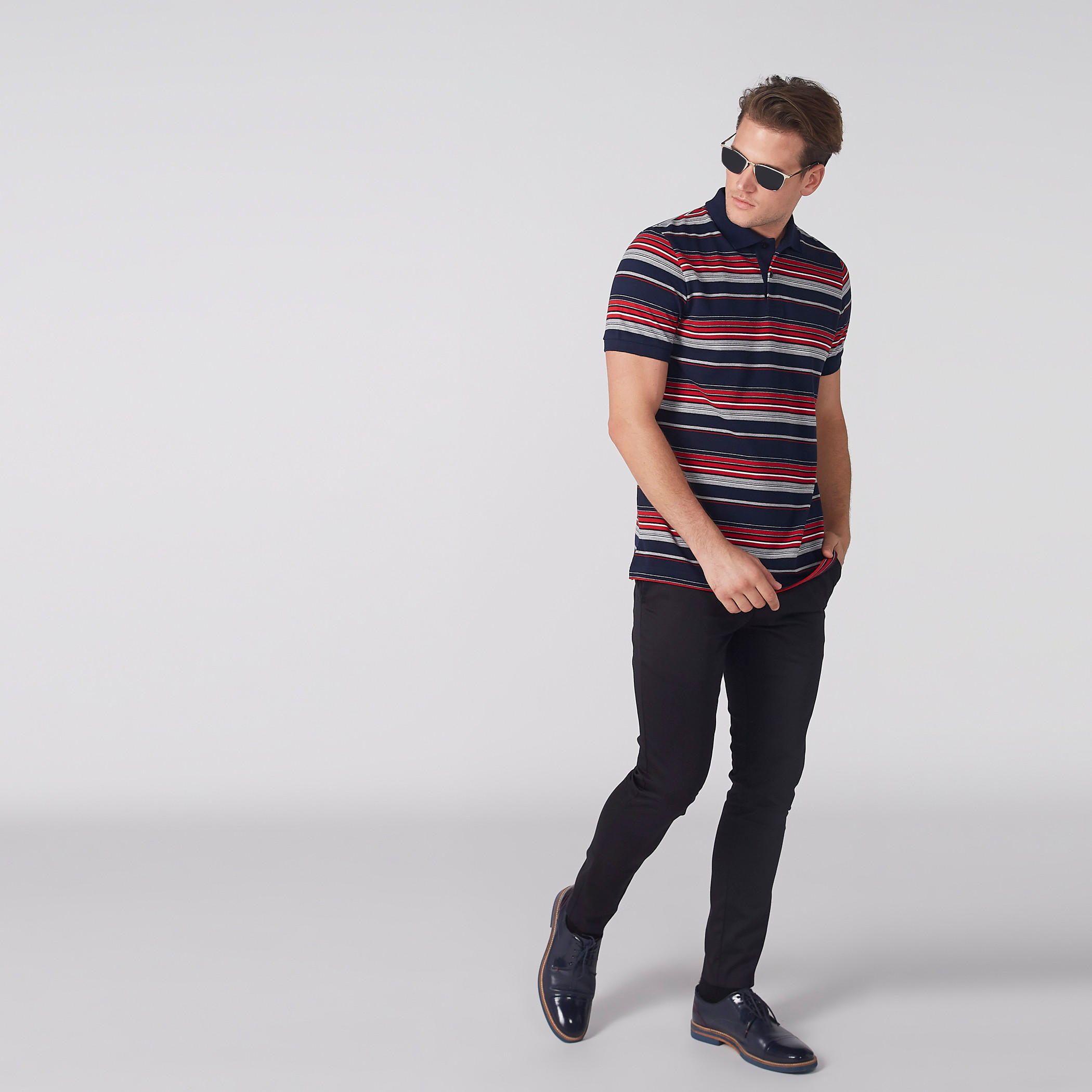Striped T-Shirt with Polo Neck and Short Sleeves-men-clothing-tshirtsandpolos-polos-image-2