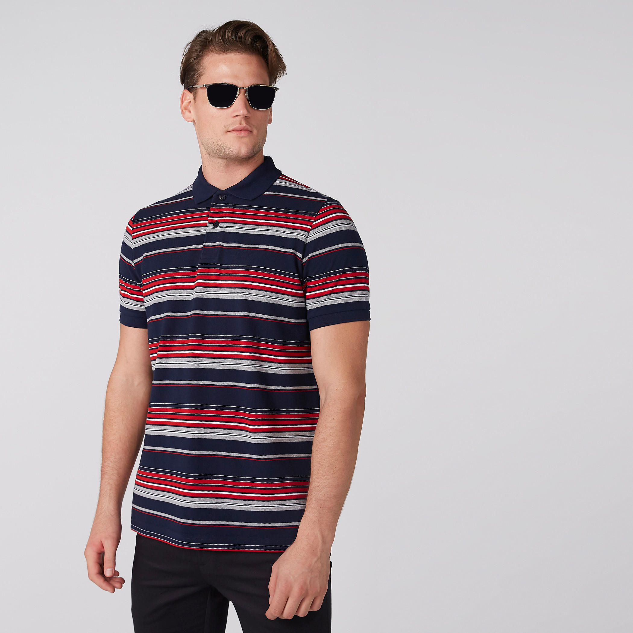 Striped T-Shirt with Polo Neck and Short Sleeves-men-clothing-tshirtsandpolos-polos-image-3