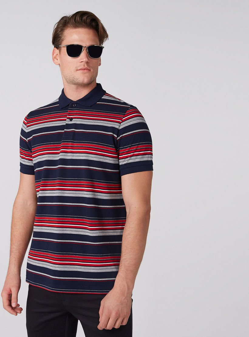 Striped T-Shirt with Polo Neck and Short Sleeves-men-clothing-tshirtsandpolos-polos-image-3