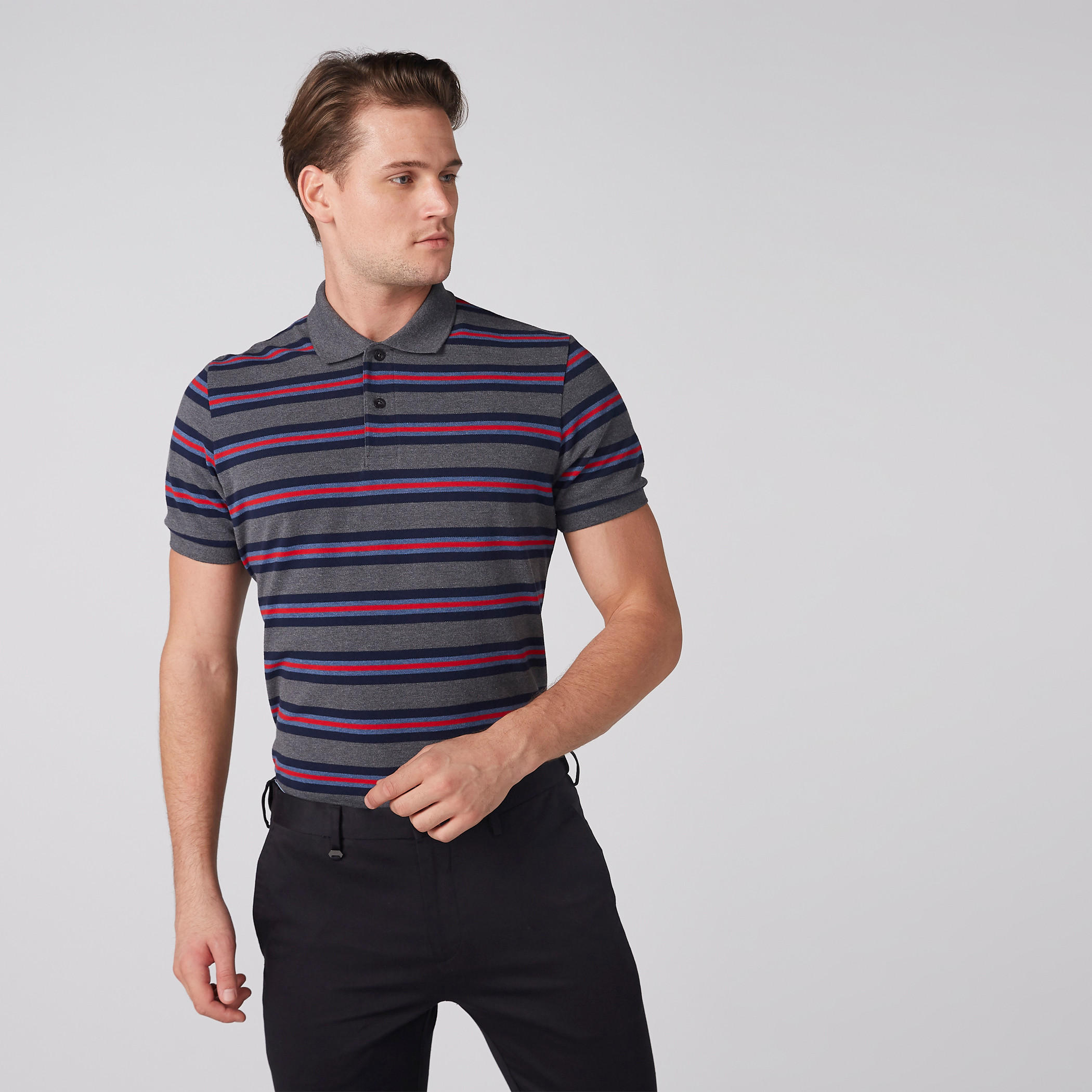 تيشيرت مقلّم بياقة بولو وأكمام قصيرة-men-clothing-tshirtsandpolos-polos-image-1