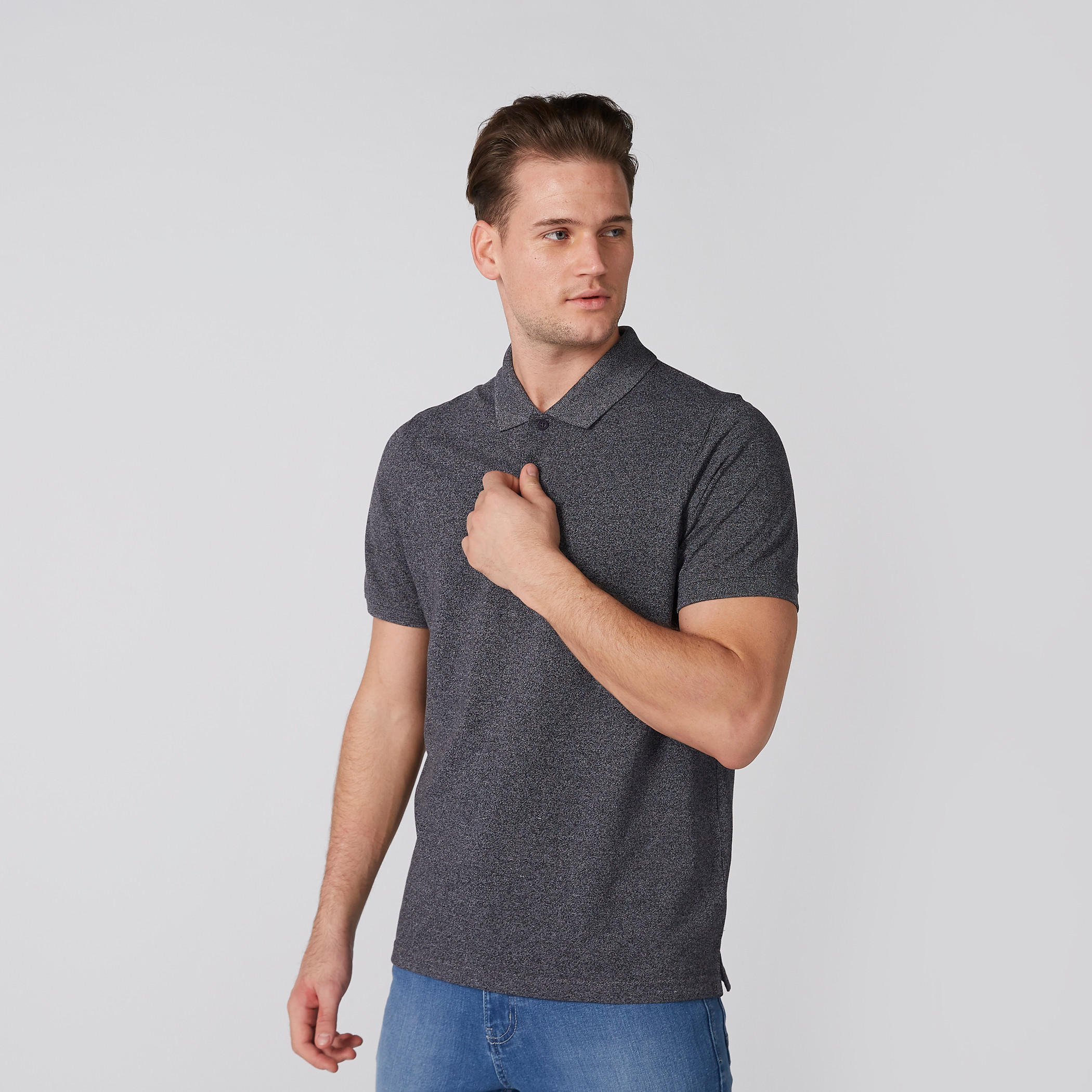 Textured Polo Neck T-Shirt with Short Sleeves-men-clothing-tshirtsandpolos-polos-image-1
