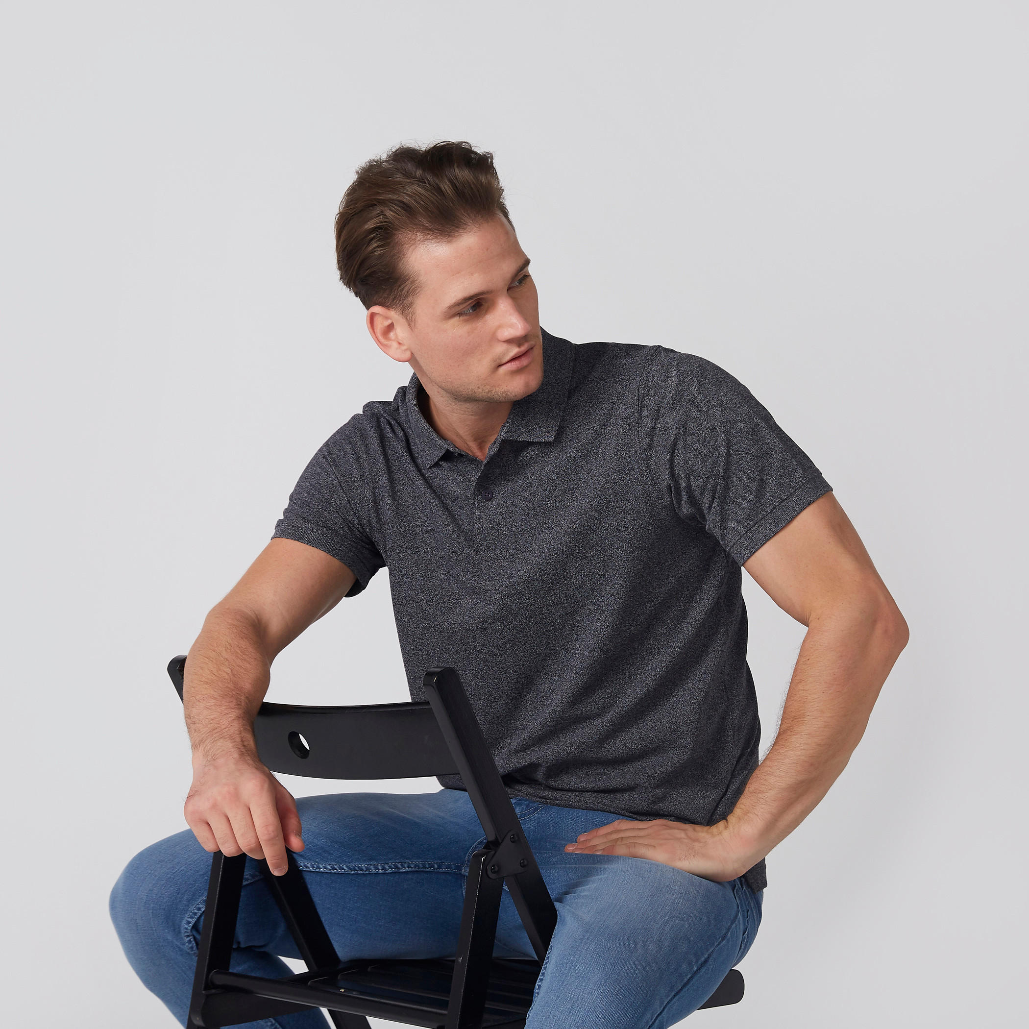 Textured Polo Neck T-Shirt with Short Sleeves-men-clothing-tshirtsandpolos-polos-image-2