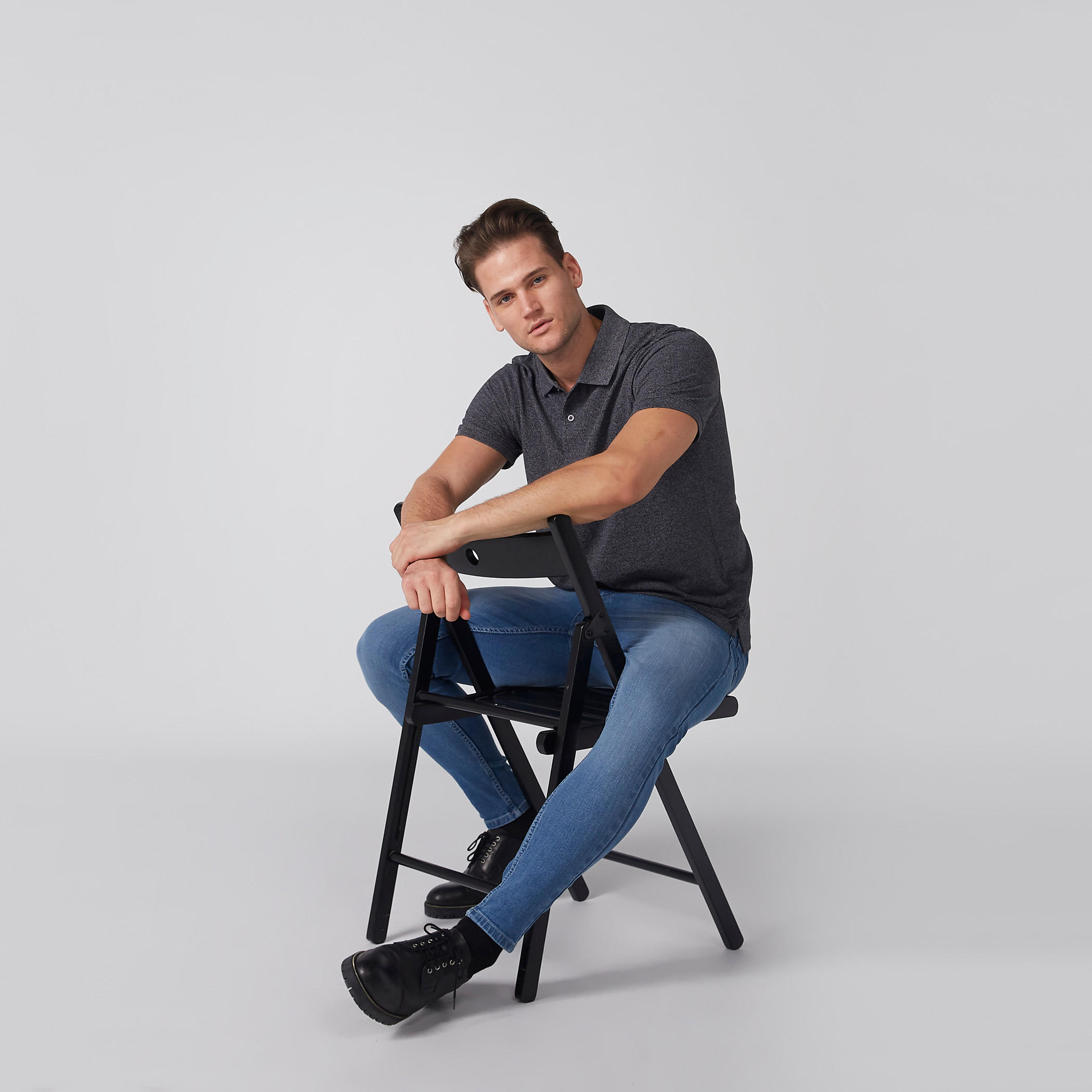 Textured Polo Neck T-Shirt with Short Sleeves-men-clothing-tshirtsandpolos-polos-image-3