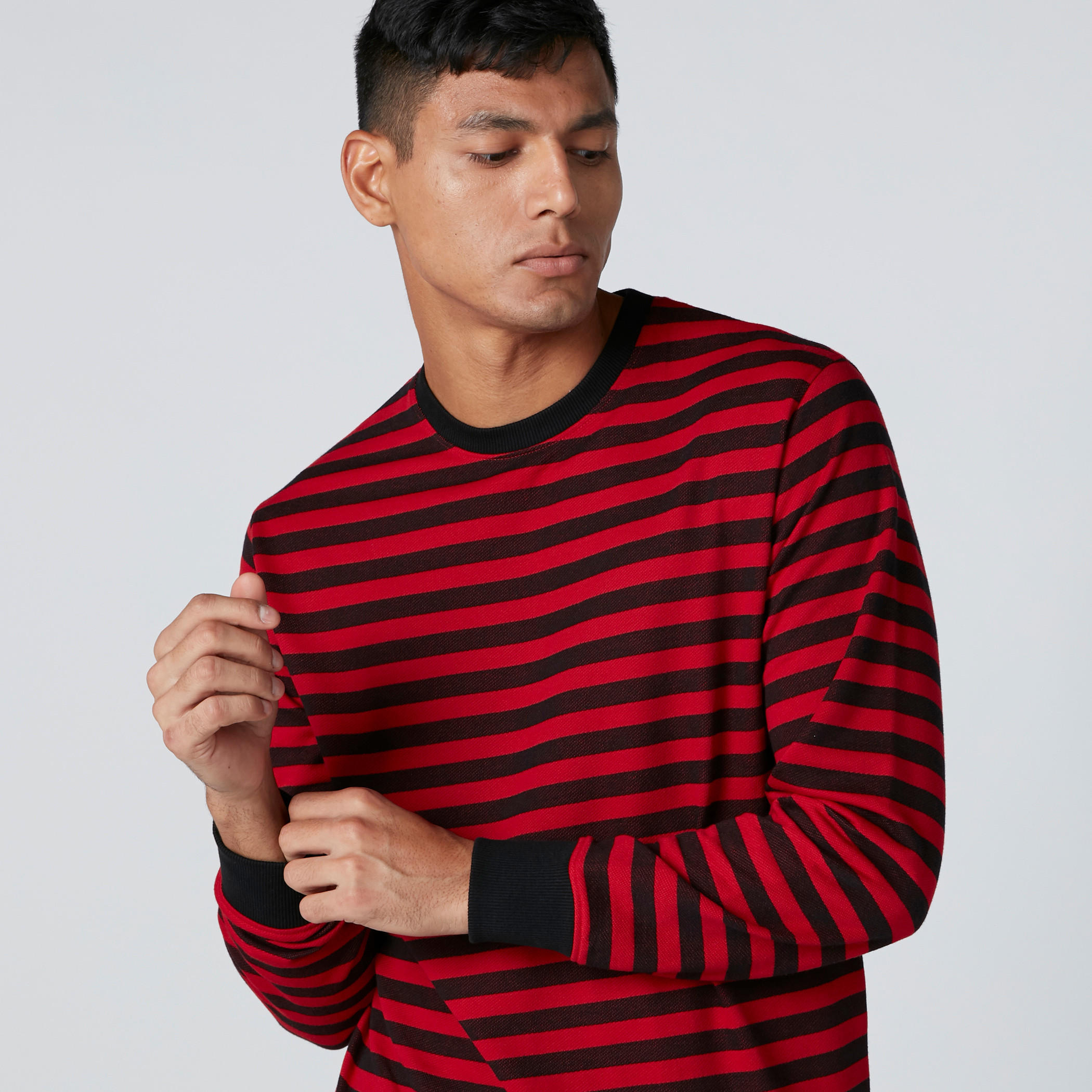 Striped Sweatshirt with Crew Neck and Long Sleeves-men-winterwear-hoodiesandsweatshirts-image-1