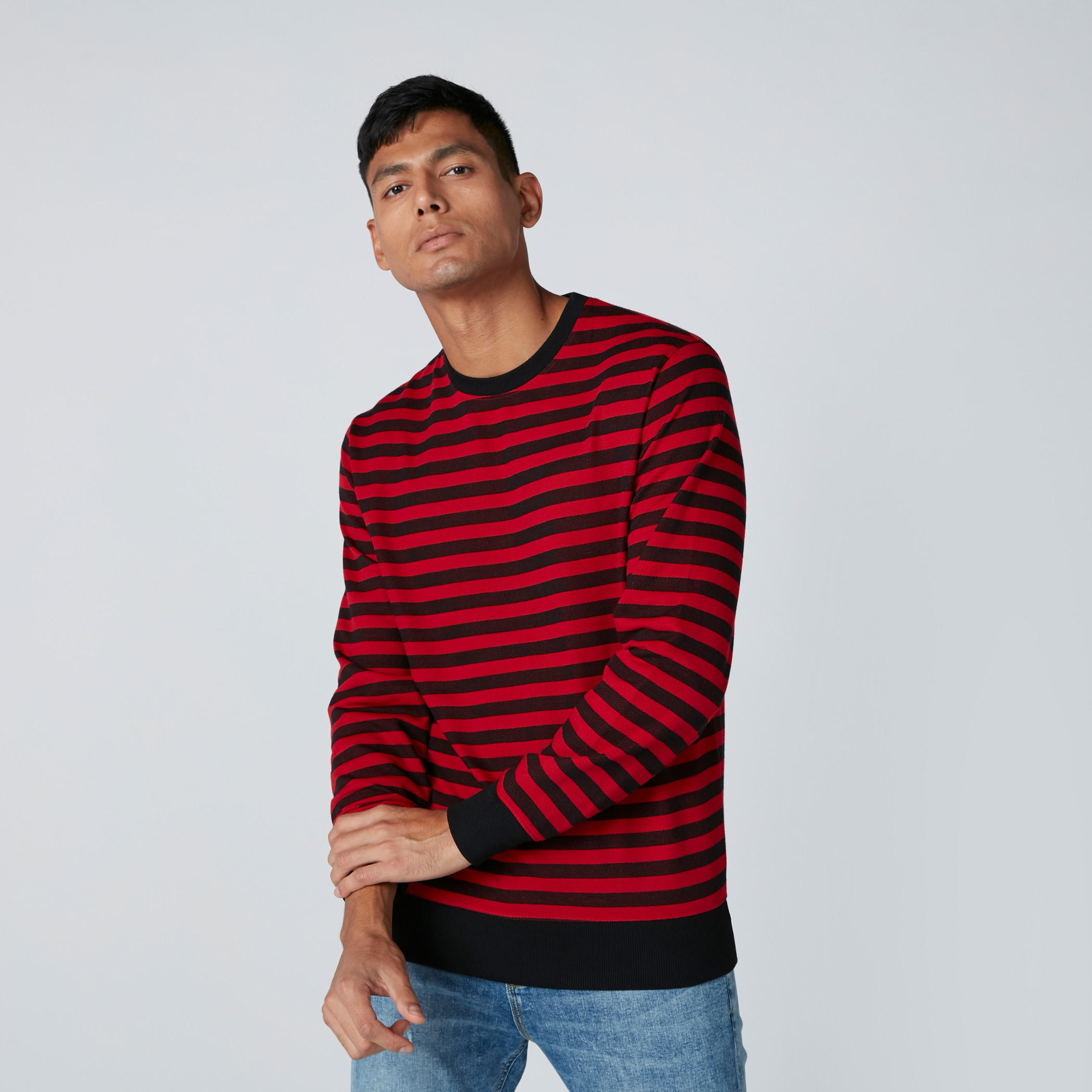 Striped Sweatshirt with Crew Neck and Long Sleeves-men-winterwear-hoodiesandsweatshirts-image-4