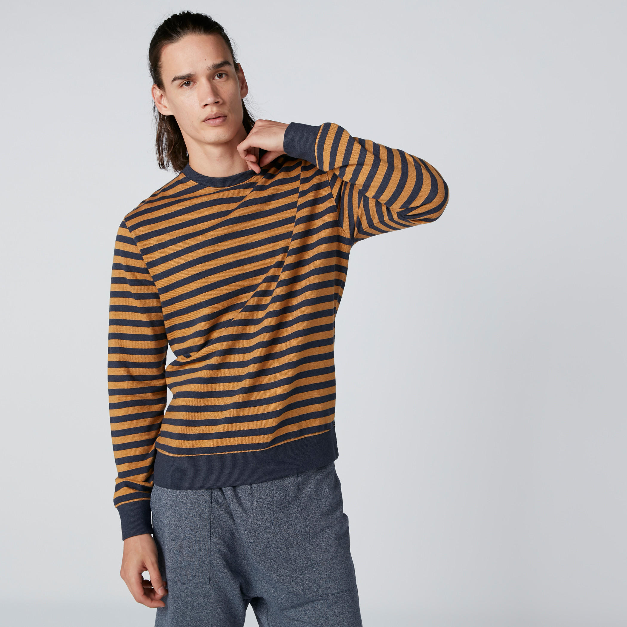 Striped Sweatshirt with Round Neck-men-winterwear-hoodiesandsweatshirts-image-1