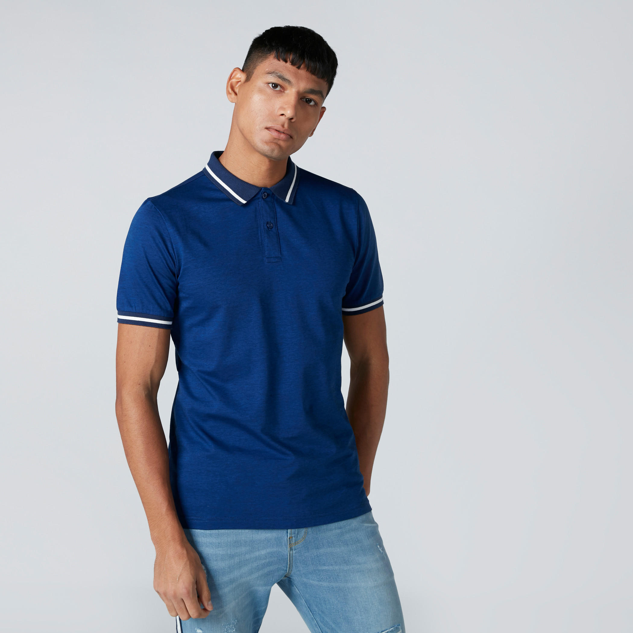 Polo Neck T-Shirt with Short Sleeves and Piping Detail-men-clothing-tshirtsandpolos-polos-image-1