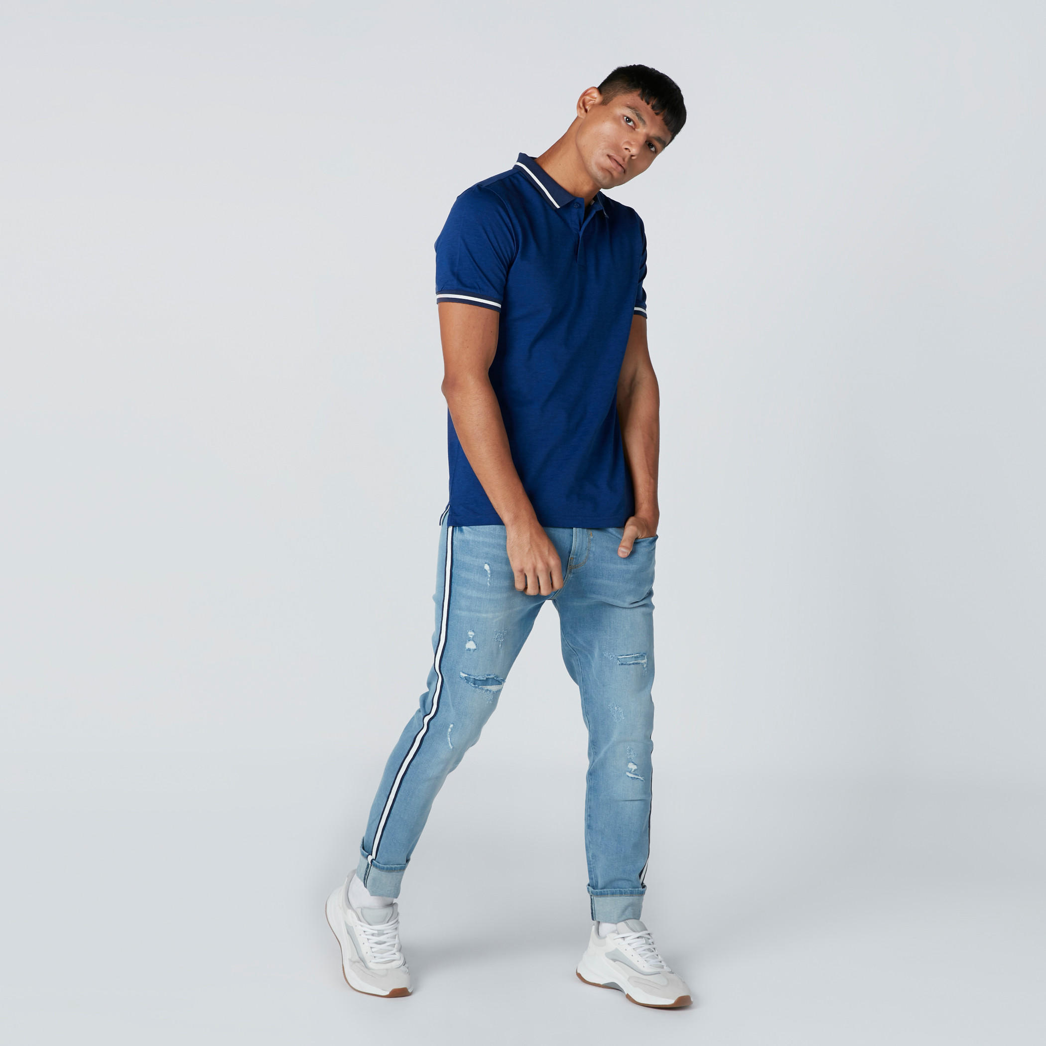 Polo Neck T-Shirt with Short Sleeves and Piping Detail-men-clothing-tshirtsandpolos-polos-image-3