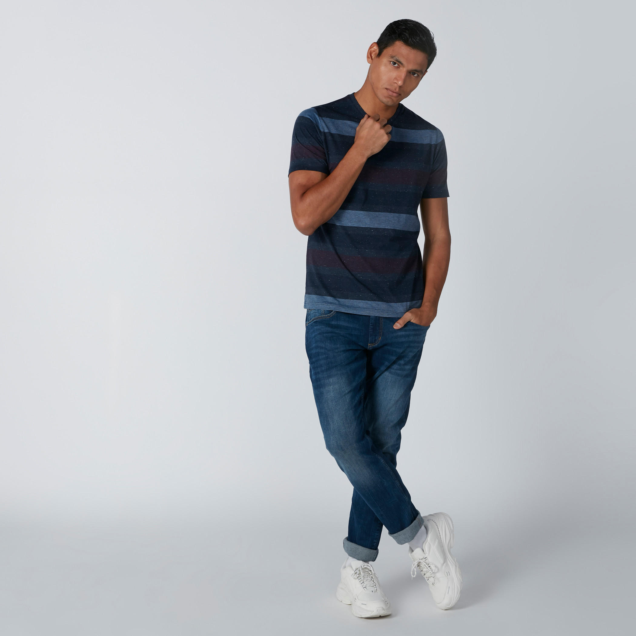 Striped T-Shirt with V-Neck and Short Sleeves-men-clothing-tshirtsandpolos-tshirts-image-3