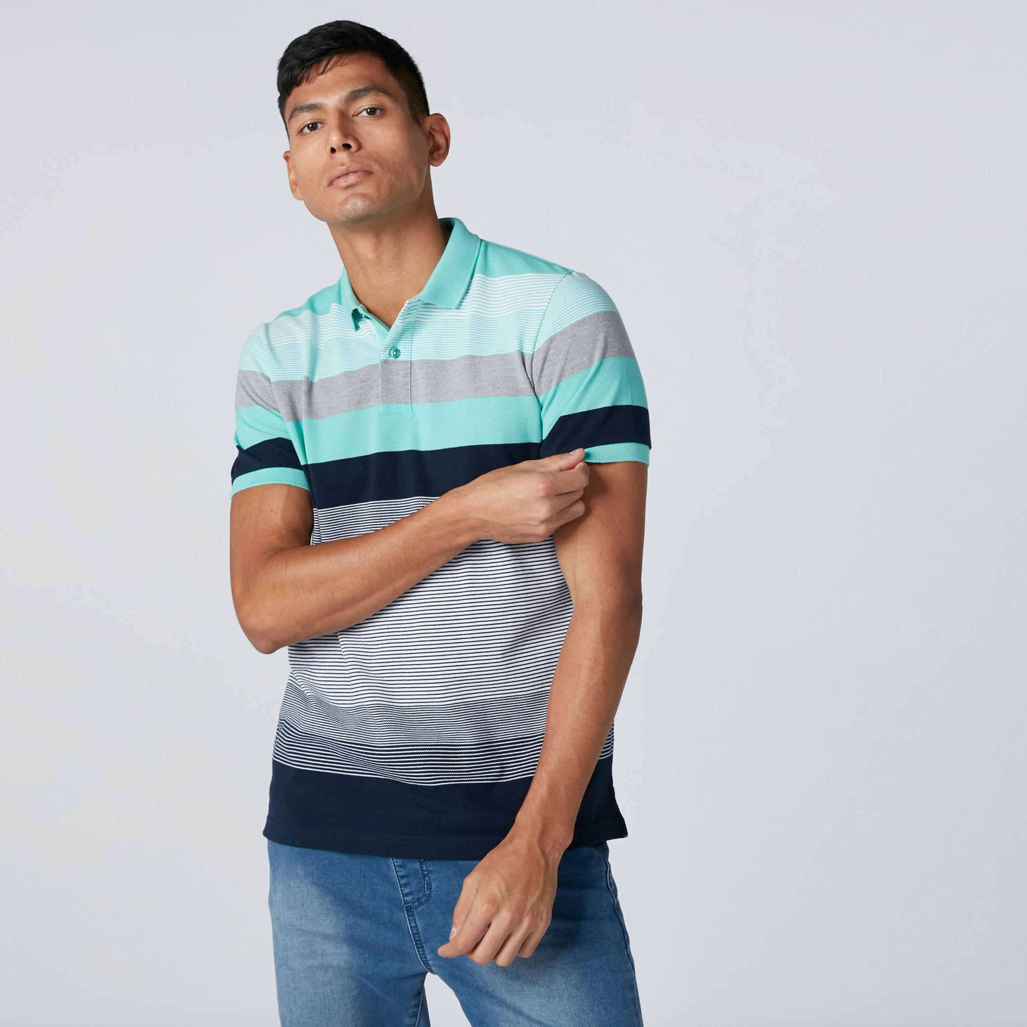 تيشيرت مخطط بياقة بولو وأكمام قصيرة-men-clothing-tshirtsandpolos-polos-image-1