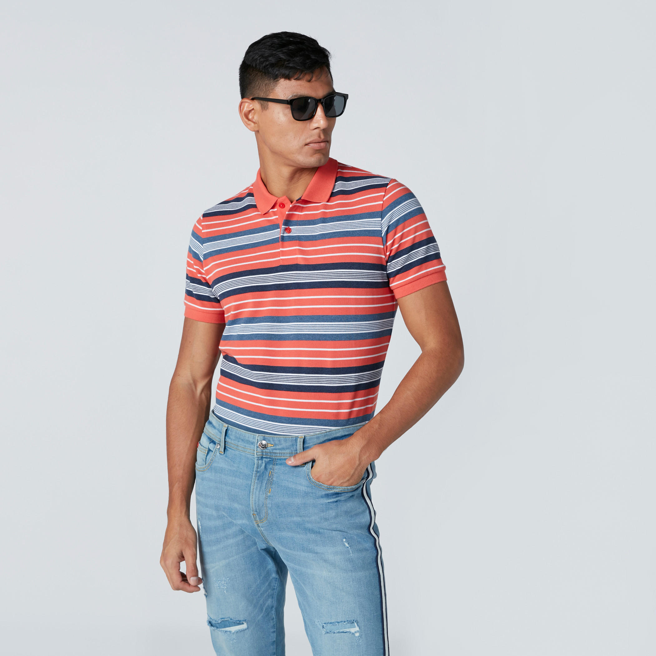 تيشيرت مقلّم بياقة بولو وأكمام قصيرة-men-clothing-tshirtsandpolos-polos-image-1