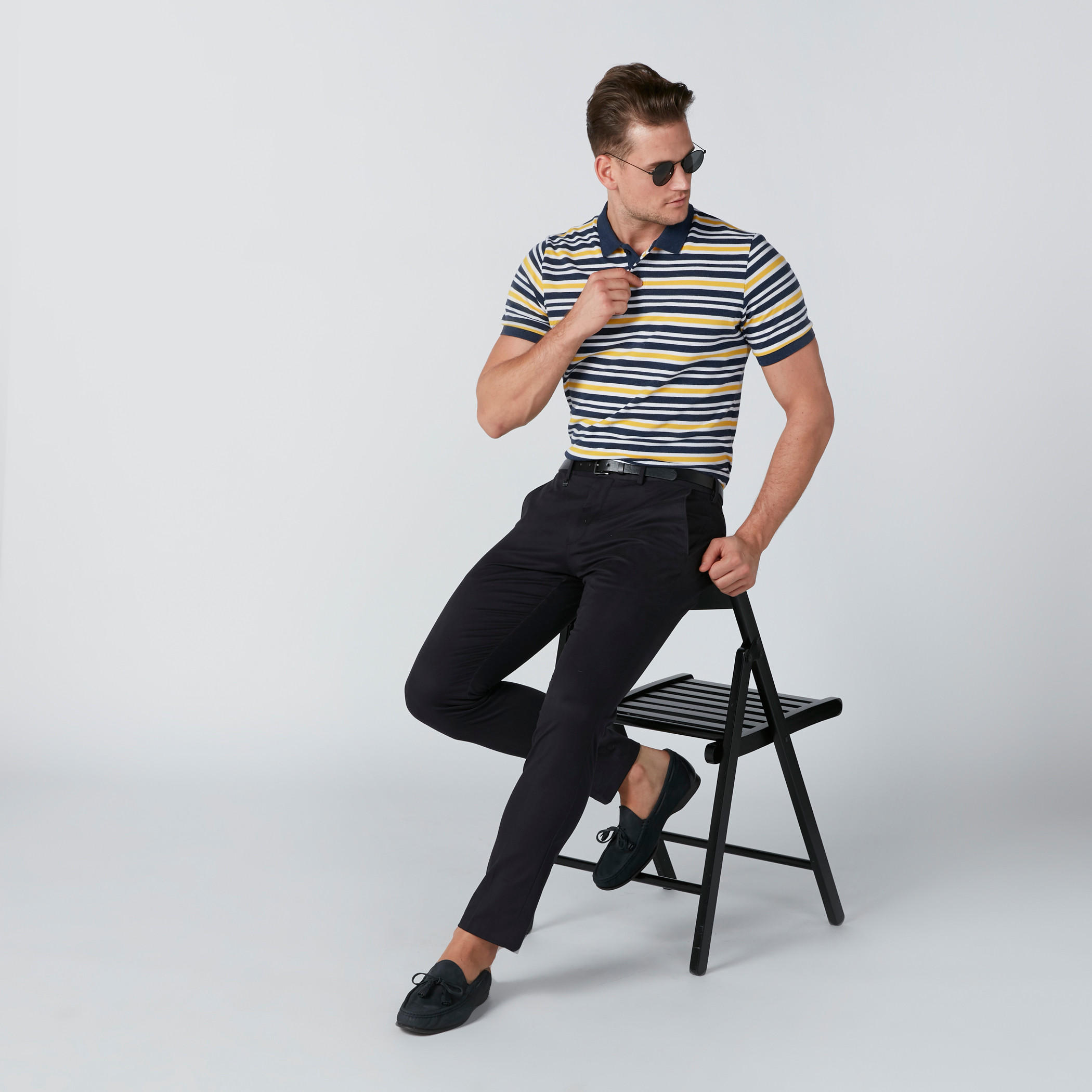 تيشيرت مقلم بقصّة عادية وياقة بولو-men-clothing-tshirtsandpolos-polos-image-1