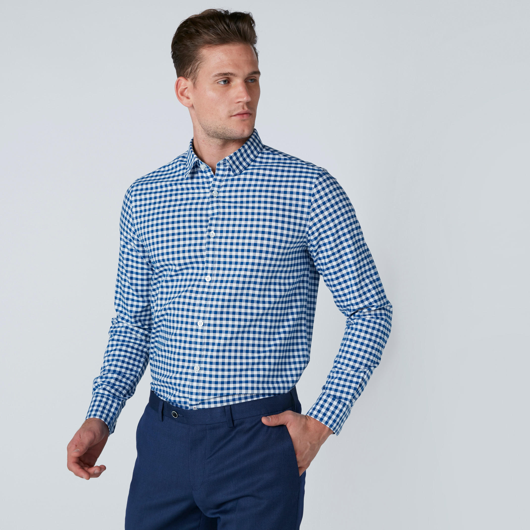 قميص سليم فيت كاروهات بأكمام طويلة-men-clothing-shirts-image-1