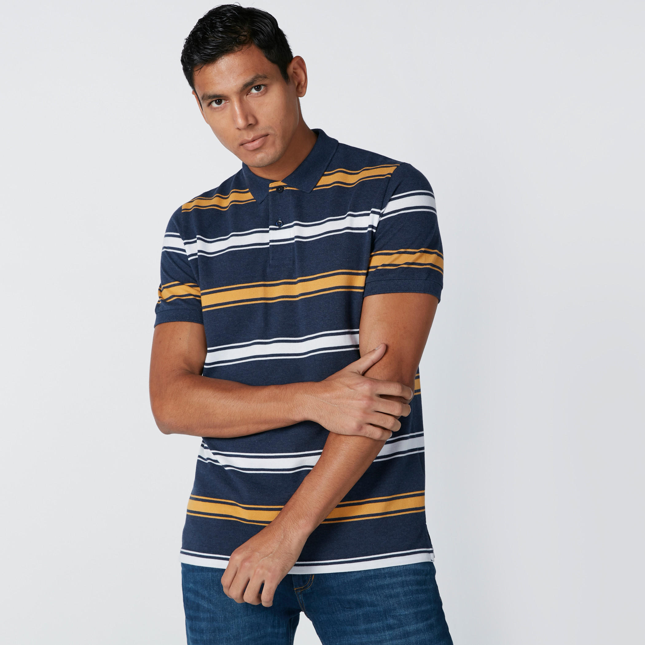تيشيرت مقلّم بياقة بولو وأكمام قصيرة-men-clothing-tshirtsandpolos-polos-image-1