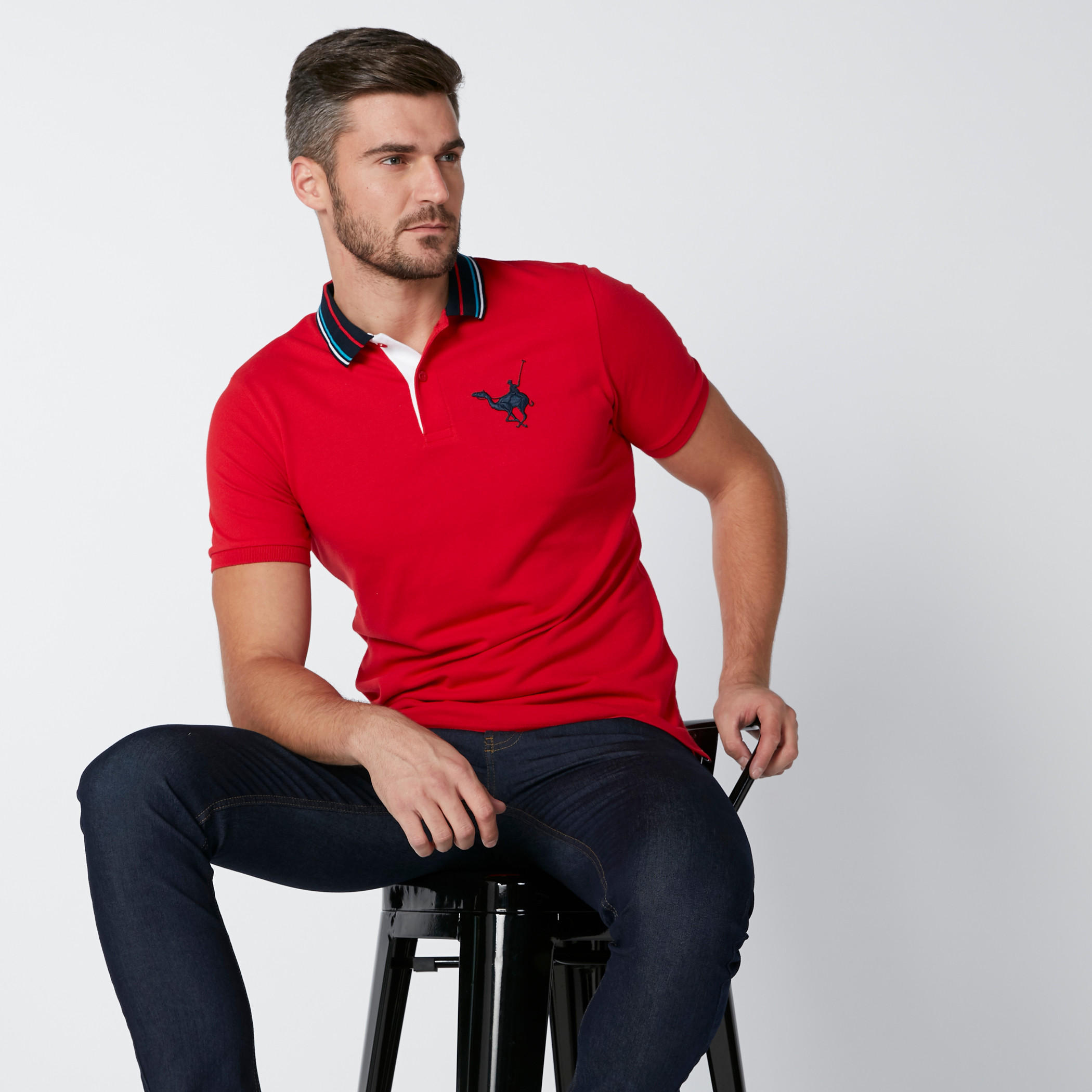 Polo Neck T-Shirt with Embroidered Detail and Tipped Collar-men-clothing-tshirtsandpolos-polos-image-1