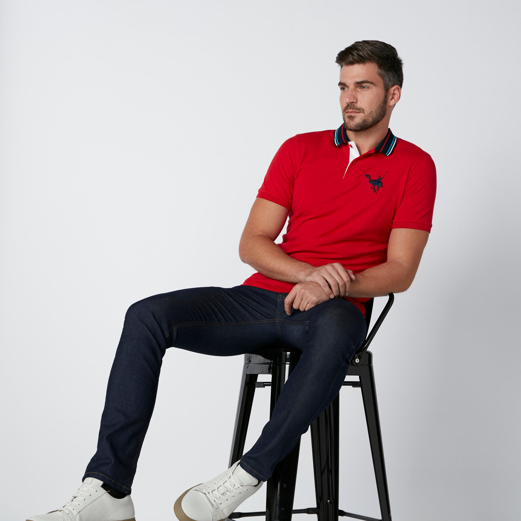Polo Neck T-Shirt with Embroidered Detail and Tipped Collar-men-clothing-tshirtsandpolos-polos-image-2
