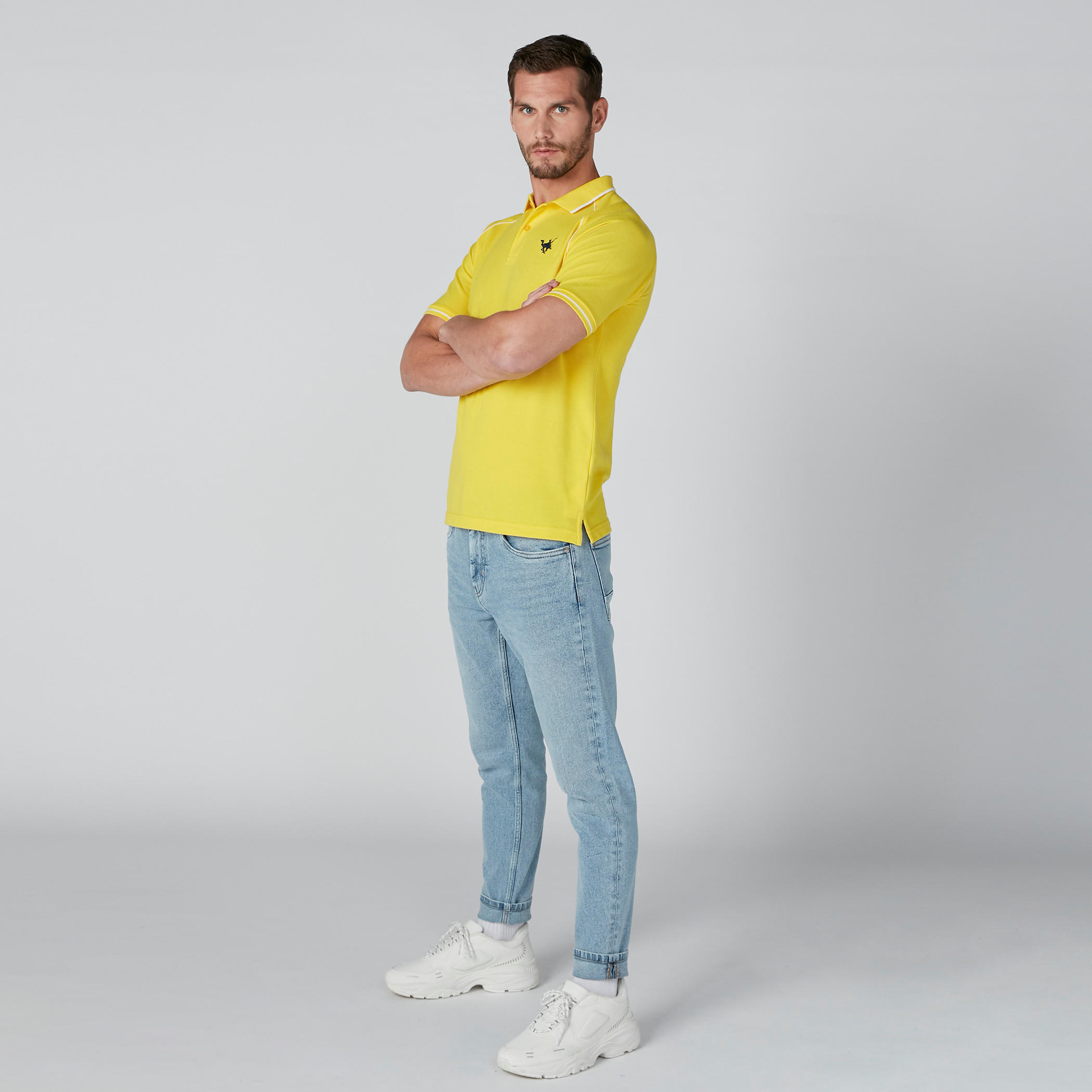 تيشيرت مستدام سليم فيت بياقة بولو وأكمام مغايرة-men-clothing-tshirtsandpolos-polos-image-1