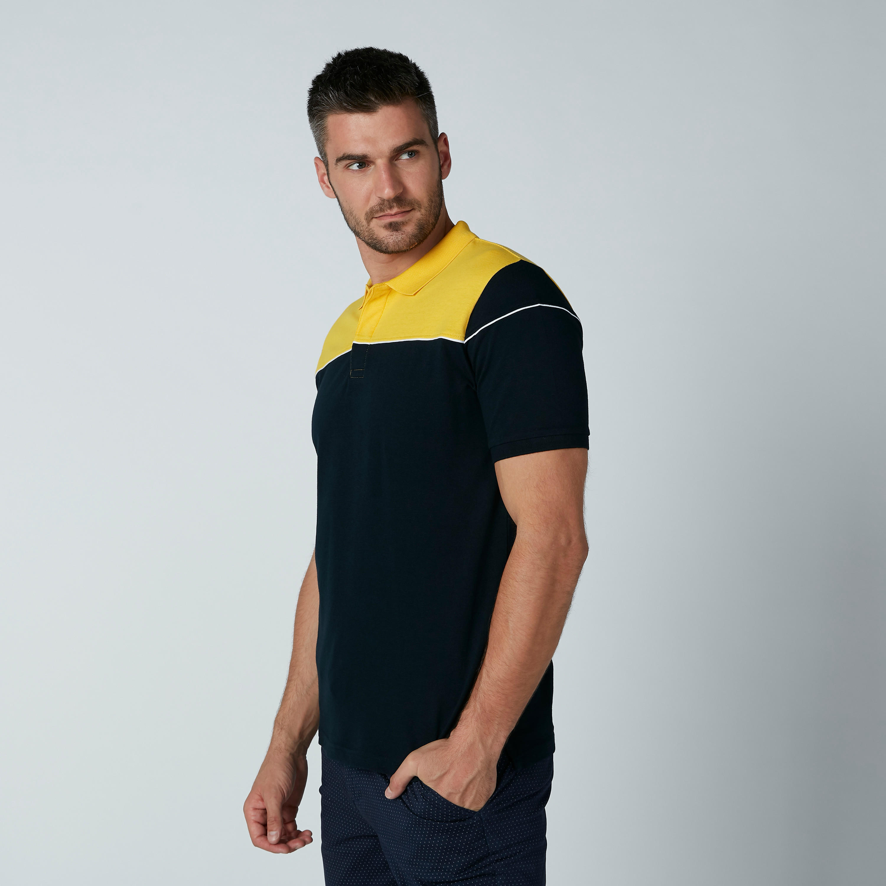 تيشيرت سادة بياقة فولت وأكمام قصيرة-men-clothing-tshirtsandpolos-polos-image-4