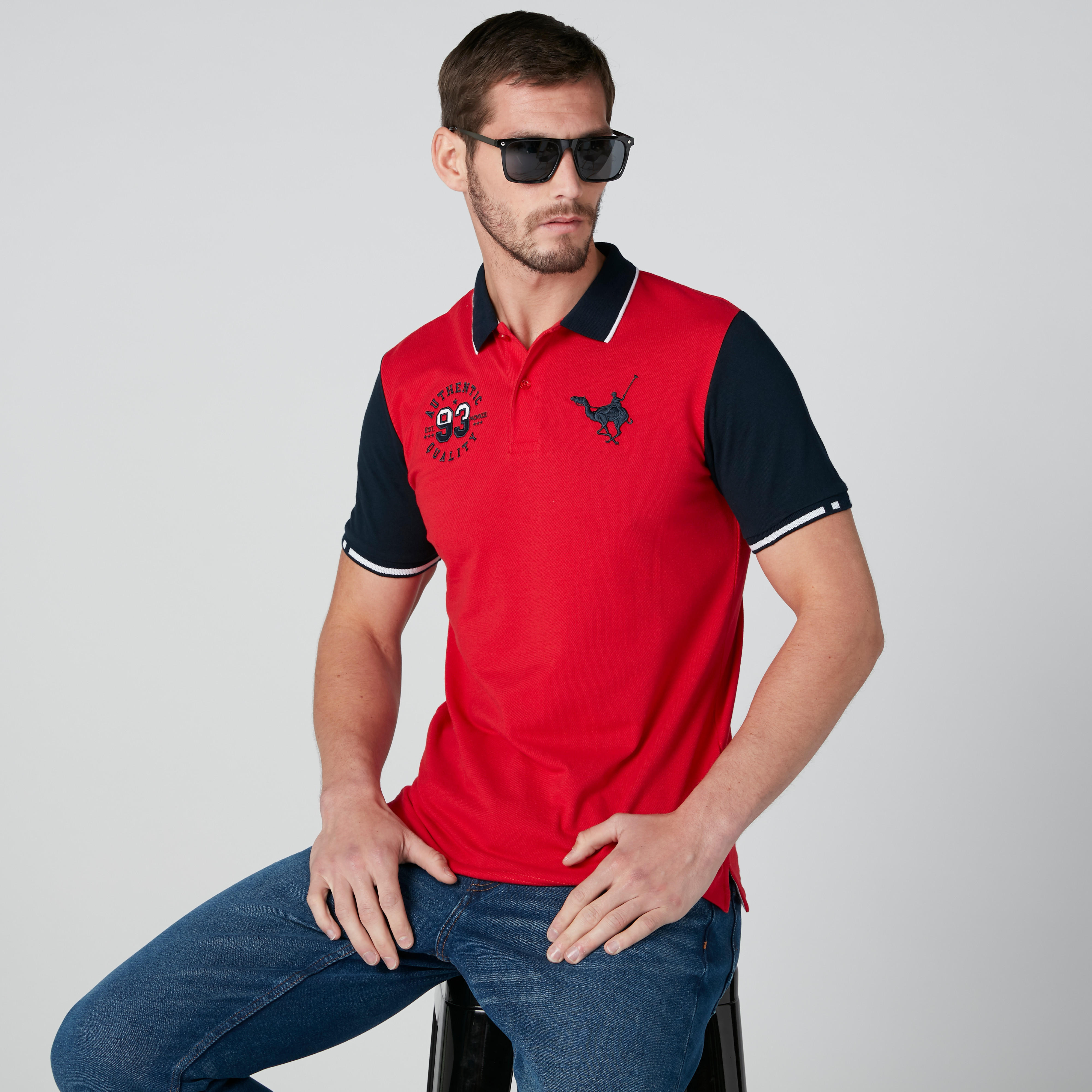 Sustainable Embroidered T-Shirt in Slim Fit with Polo Neck-men-clothing-tshirtsandpolos-polos-image-1