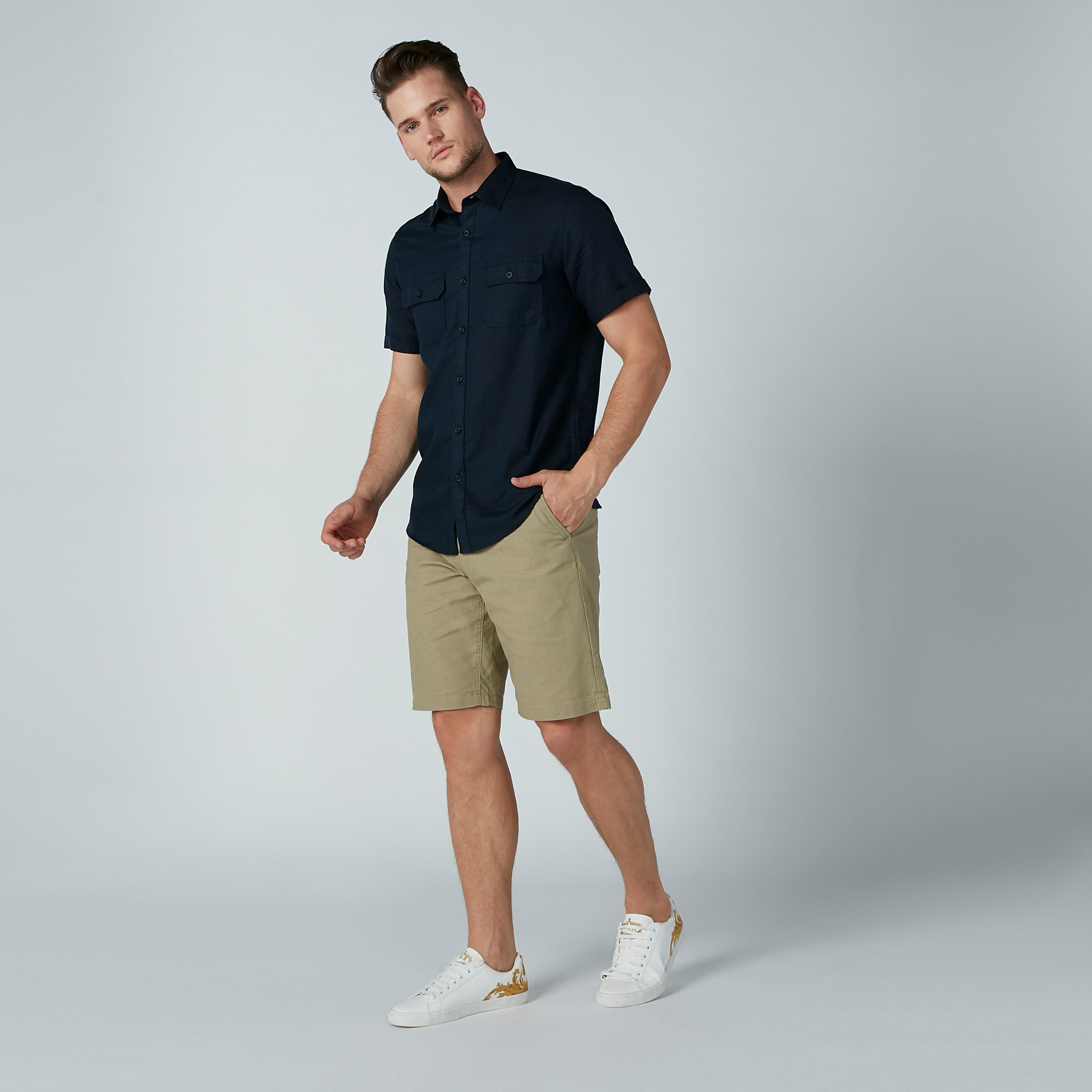 Solid Shirt with Spread Collar and Flap Pocket-men-clothing-shirts-image-3